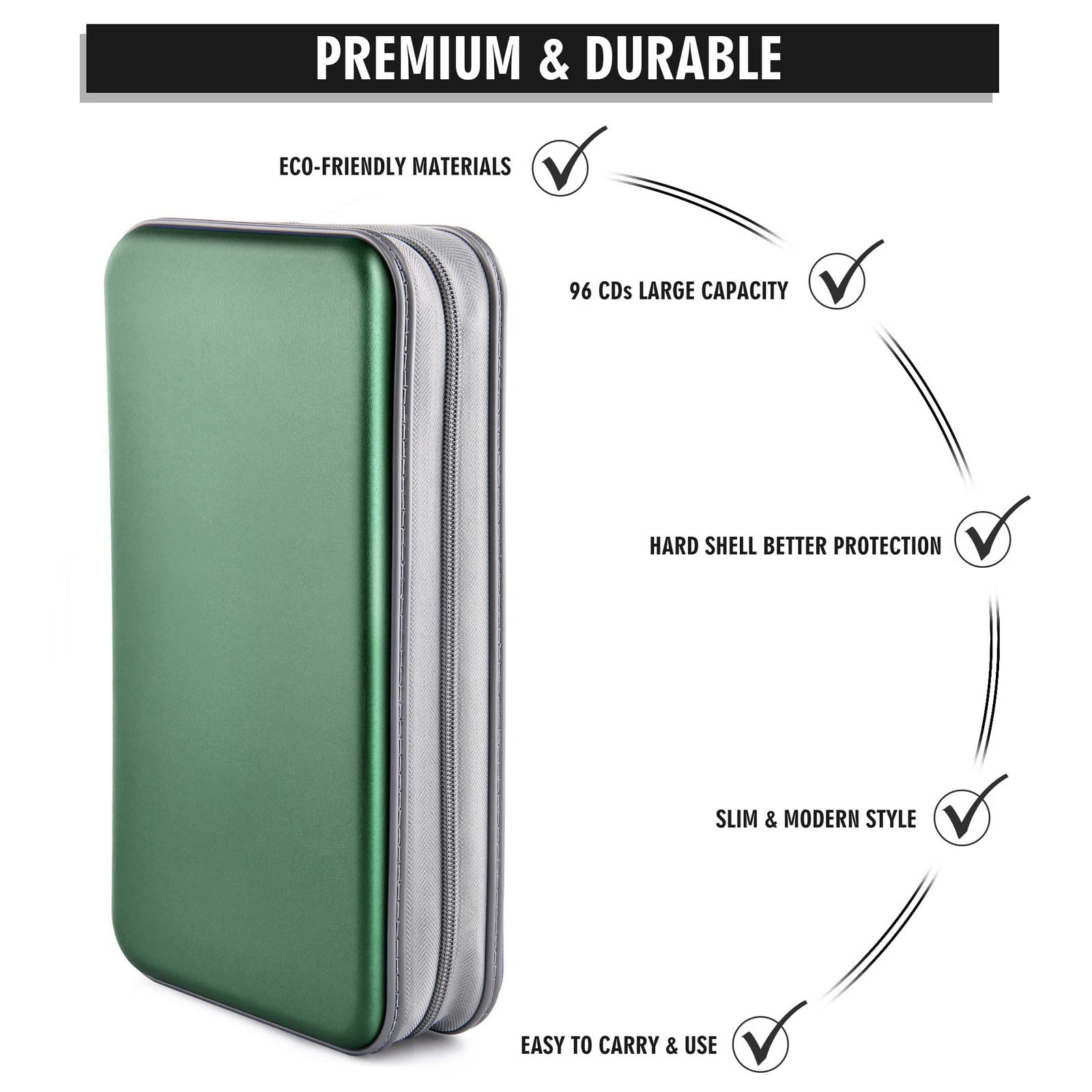 Bivisen 96 Capacity CD DVD Case Holder - Dark Green Storage Binder Organizer for Car, Home & Travel | Portable CD/DVD Wallet Book for Music, Movies & Data Discs | Perfect for Road Trips, Office & Media Collections