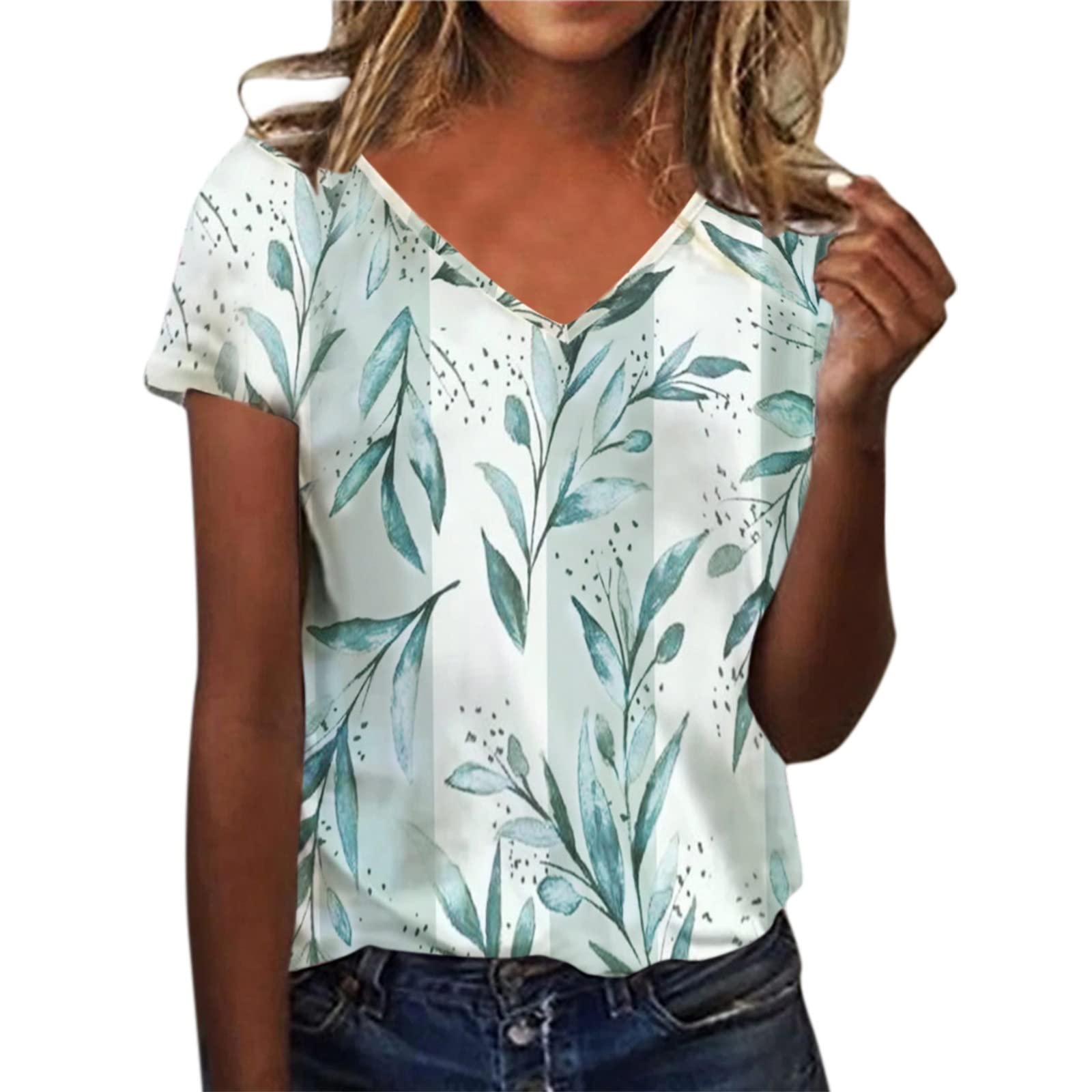 Women's Summer Short Sleeve Crew Neck Floral Print T-Shirt - Casual Comfort Tee in Green (Size L) | Perfect for Beach Outings, Casual Wear & Summer Fashion