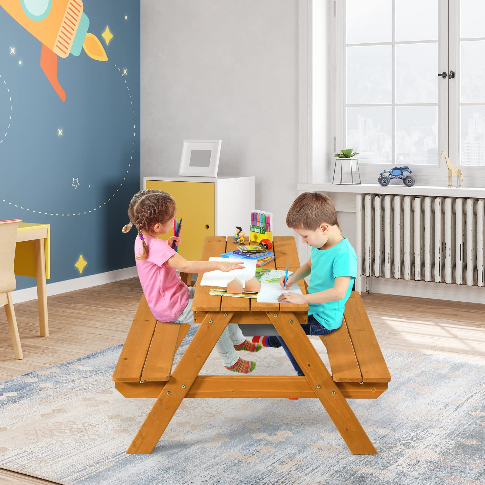 ARLIME 3-in-1 Kids Sand and Water Play Table with Adjustable Umbrella - Outdoor Sensory Activity Table for Toddlers, Removable Top & Game Boxes - Perfect for Backyard, Patio, Preschool Play & Summer Water Fun (Natural)