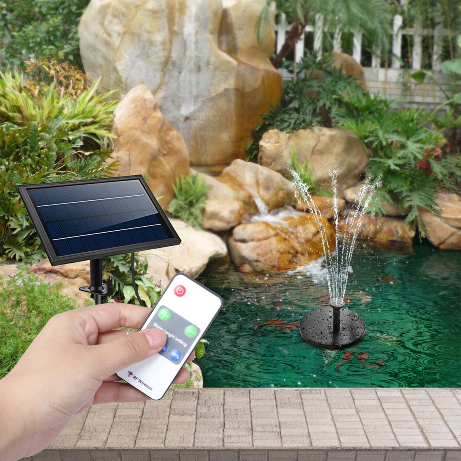Solar Powered Floating Fountain Pump - 9V 8W Remote Control Outdoor Water Feature with LED Lights for Garden, Pond, Patio & Landscape Decoration | DIY Water Fountain Kit for Backyard, Yard & Pool Decor