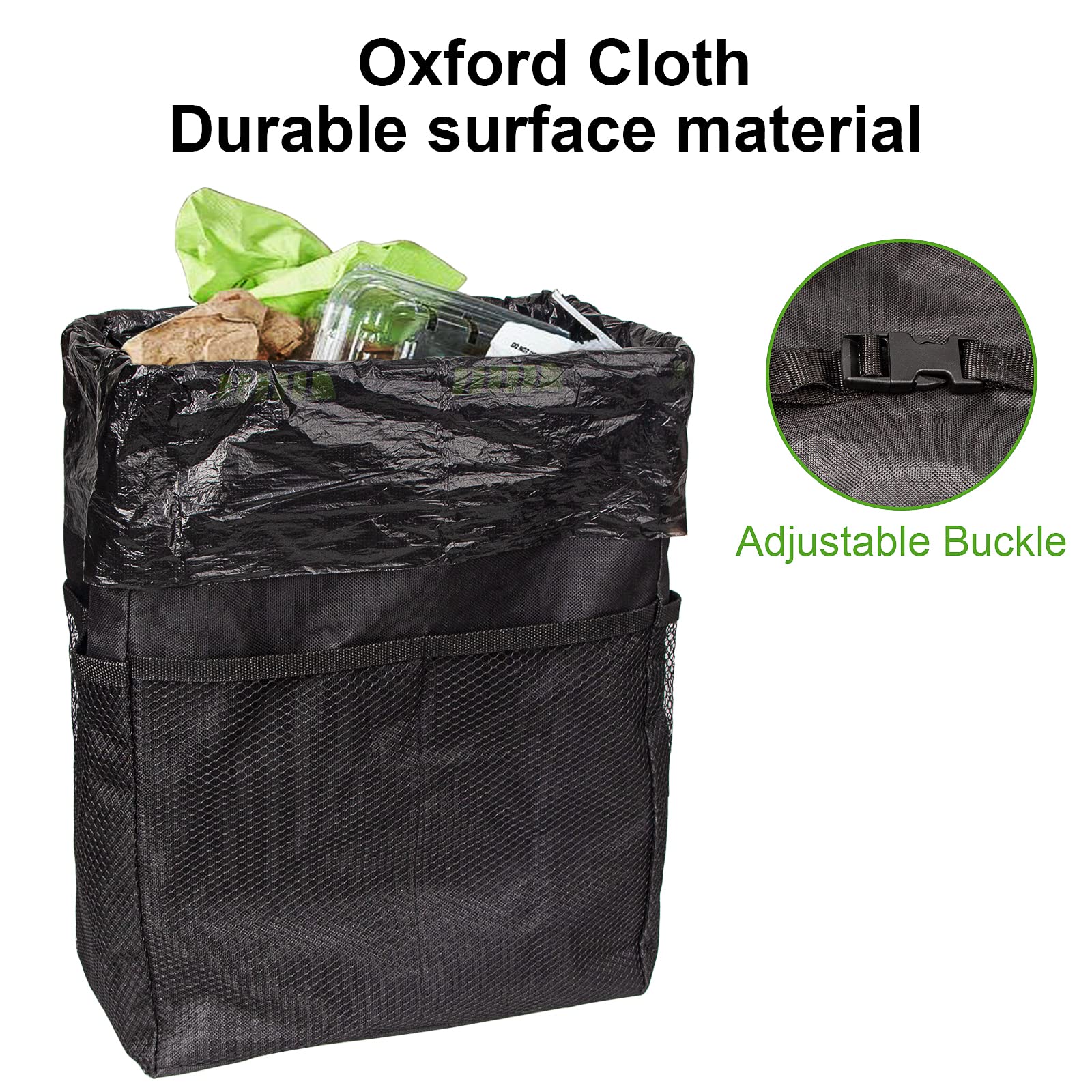 Car Trash Can with Leakproof Lining - 3.5 Gallon Hanging Car Trash Bag Organizer | Adjustable Straps & Spring Frame Closure for Car Interior Storage | Perfect for Road Trips, Commuting & Family Travel