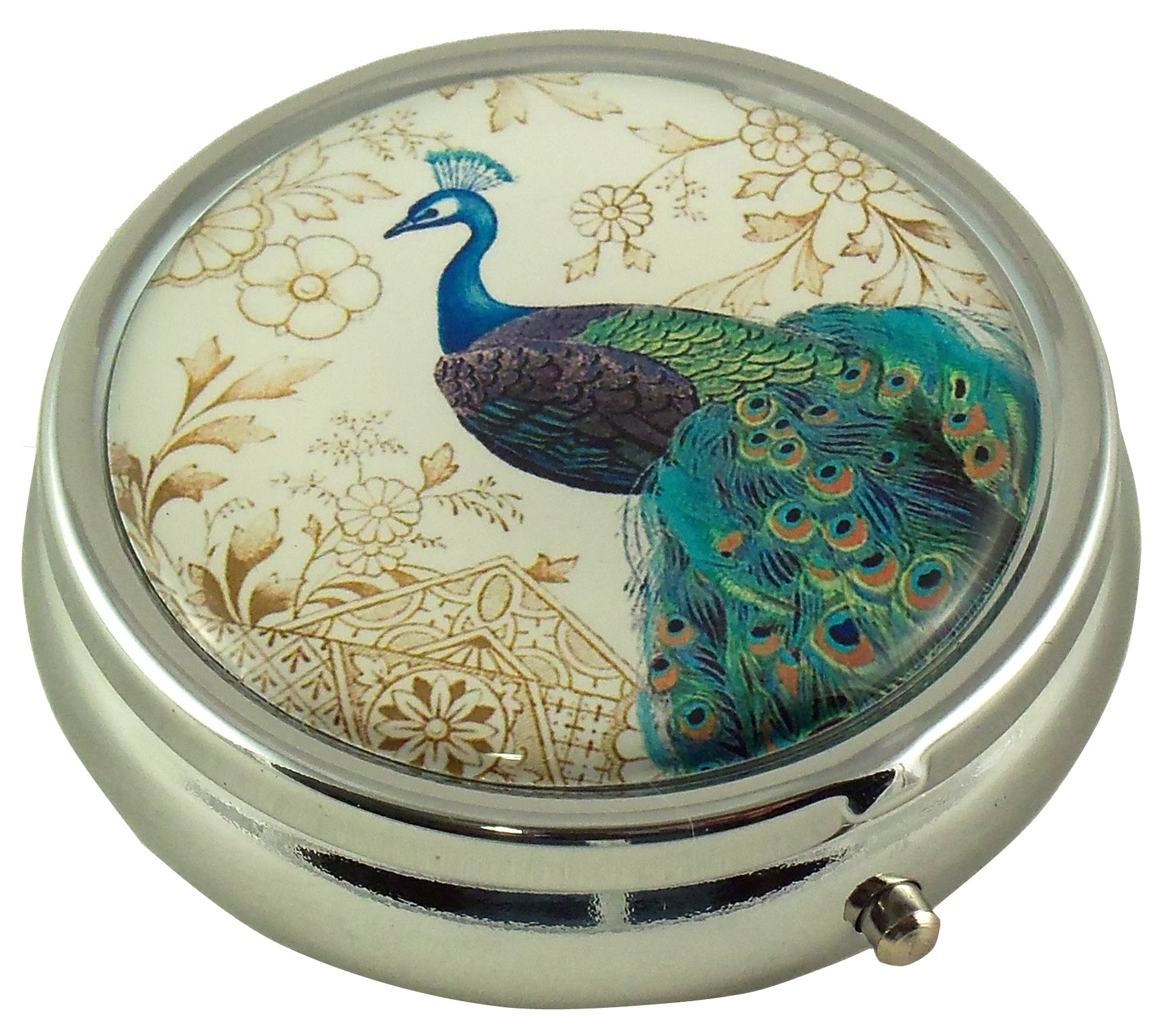 Houder Designer Pill Organizer - Stylish Decorative Pill Case with Gift Box - Peacock Pattern for Travel, Work & Daily Use - Perfect for Medication Storage & Organization