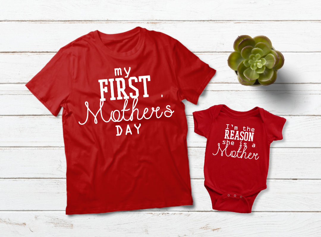 Mom and Baby Matching Outfits - First Mother's Day Shirt Set for New Moms - Perfect for Family Photos & Special Occasions