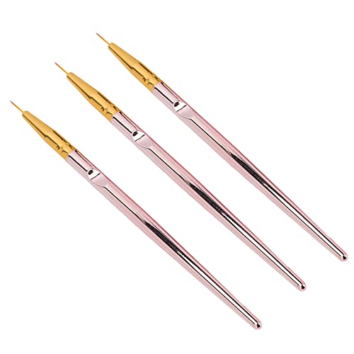 EXCLUZO Nail Liner Brushes Set - 3pcs Elastic Nylon Tip for Nail Art (Gold) - Perfect for Salon & Home Manicures