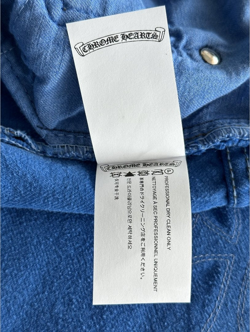 Chrome Hearts x Levi's London Exclusive Blue Dyed Cross Patch Denim Jeans for Men - Stylish Vintage Designer Pants for Casual Wear & Street Fashion
