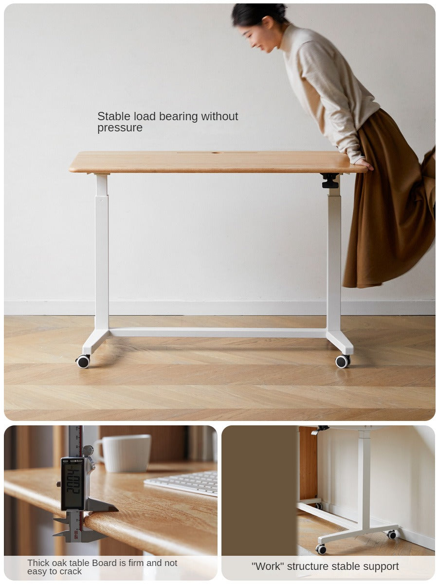 Solid Oak Wood Standing Desk for Home Office - Adjustable Height Mobile Workstation for Ergonomics & Productivity - Perfect for Remote Work, Study, and Small Spaces