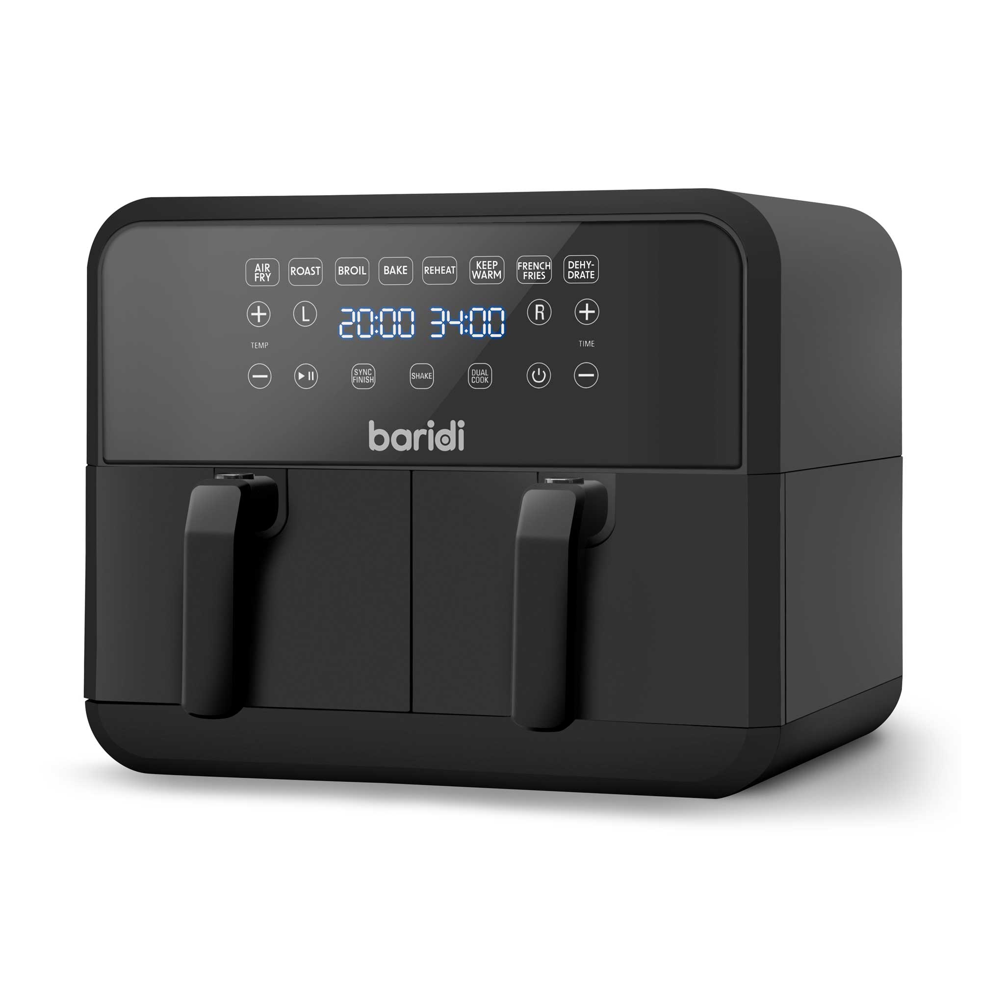 Baridi Dual Zone Air Fryer 8L - 1700W Power, 8 Preset Functions, Black (DH172) - Perfect for Family Cooking, Healthy Meals & Quick Snacks