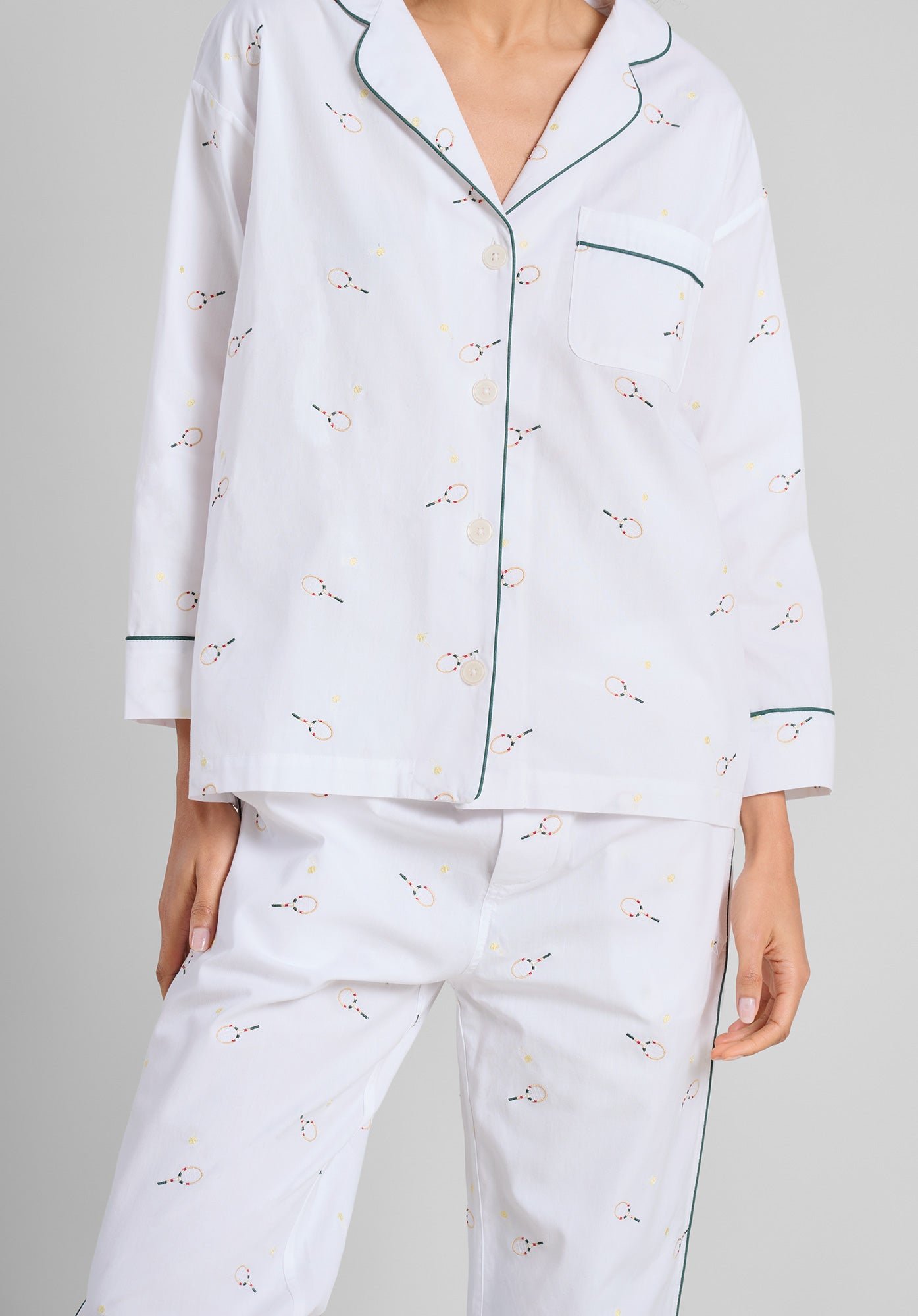 Marina Pajama Set - Women's Tennis-Themed Embroidered Sleepwear | Soft Cotton Lounge Pajamas for Women | Perfect for Sleepovers, Relaxing at Home & Gift Giving