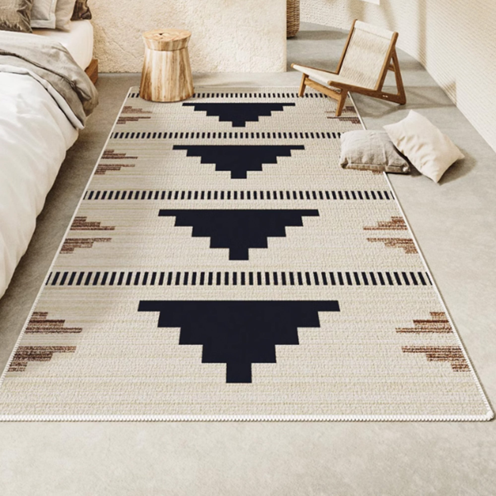 Easy Clean Aztec Horizon Spillproof Boho Area Rug - Non-Slip Soft Bedroom Carpet for Living Room, Dorm & Nursery | Stain Resistant Floor Mat for Home Decor