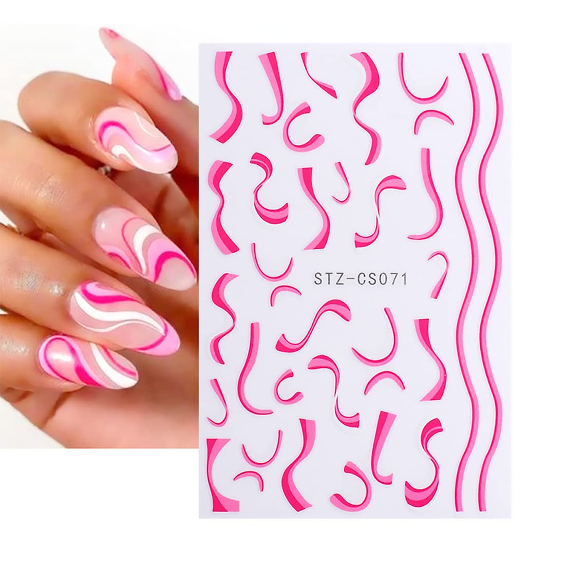 3D Blue Pink Purple Rainbow Line Nail Art Stickers - 6 Sheets Self-Adhesive Curve Stripe Design for French Manicure | Nail Decals for Parties, Weddings, Salon & DIY Nail Art Accessories
