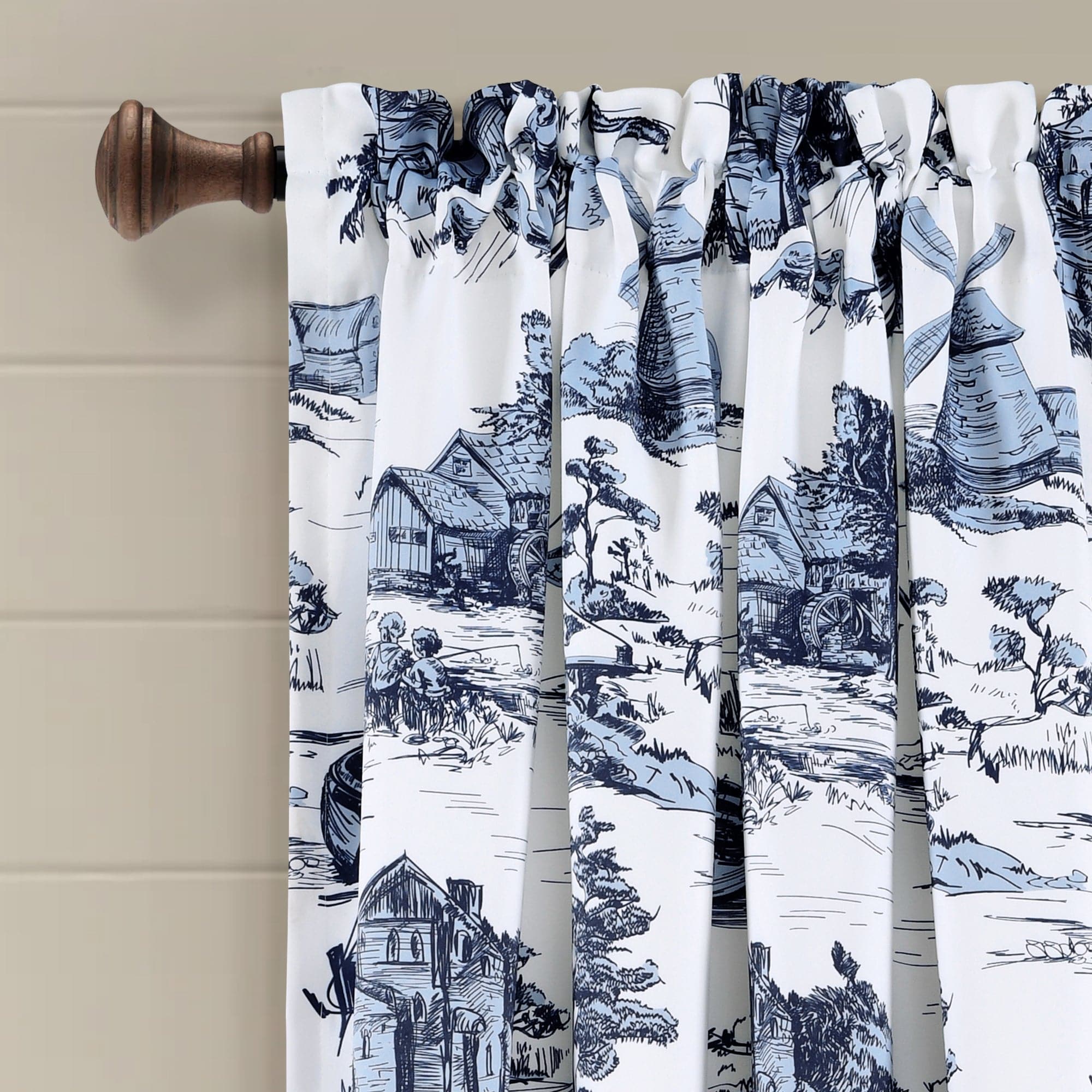 French Country Toile Blackout Curtain Set - Elegant Window Treatments for Bedroom & Living Room - Perfect for Light Blocking & Home Decor