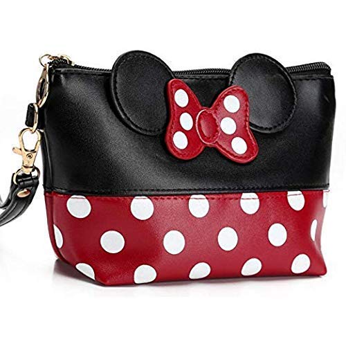Cute Cartoon Leather Travel Makeup Bag for Women - Portable Cosmetic Organizer & Toiletry Pouch for Teens Girls Kids - Perfect for Vacation, Gym, School & Daily Use (Black)