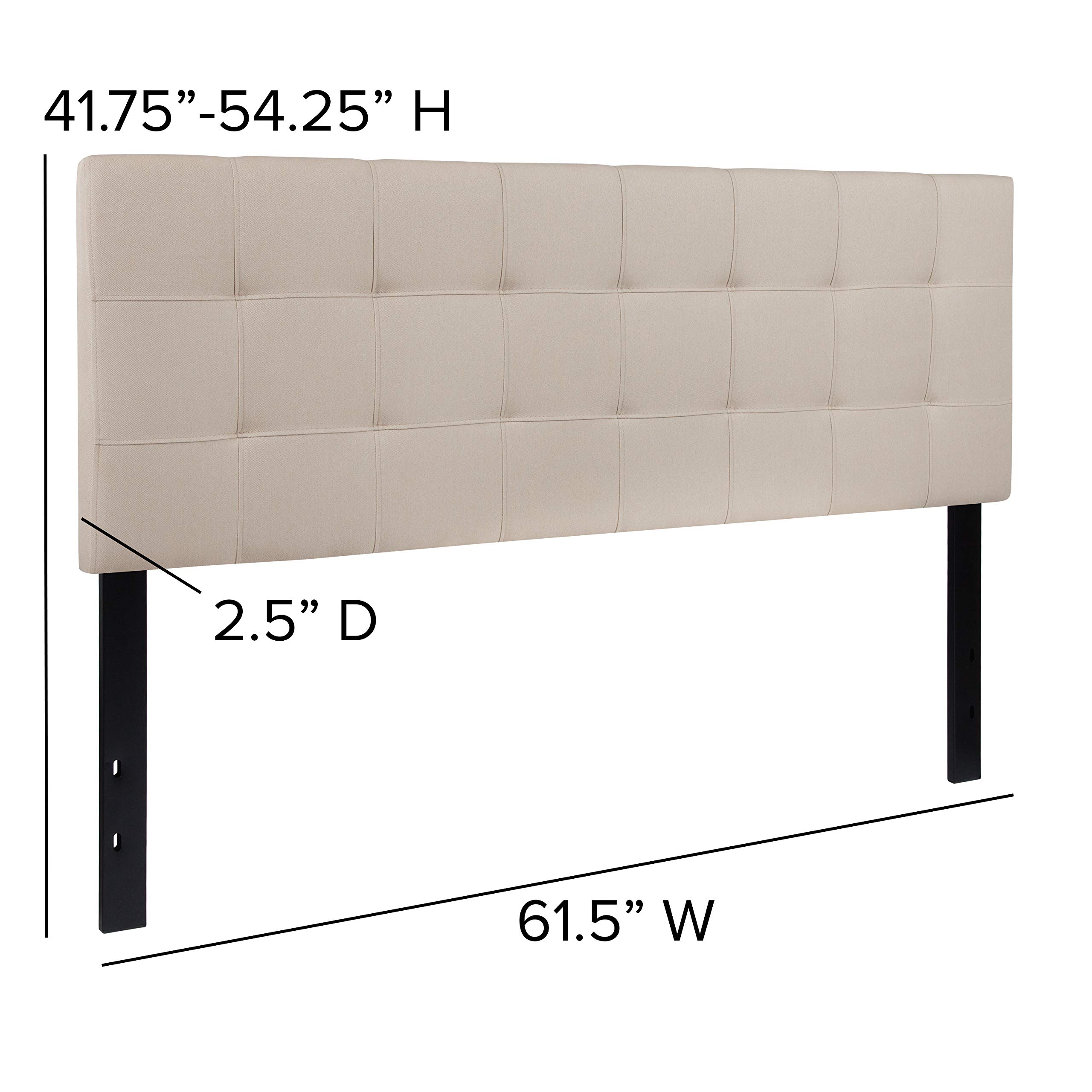 Quilted Tufted Upholstered Queen Size Headboard - Beige Fabric Bed Frame for Master Bedroom, Guest Room & Home Decor