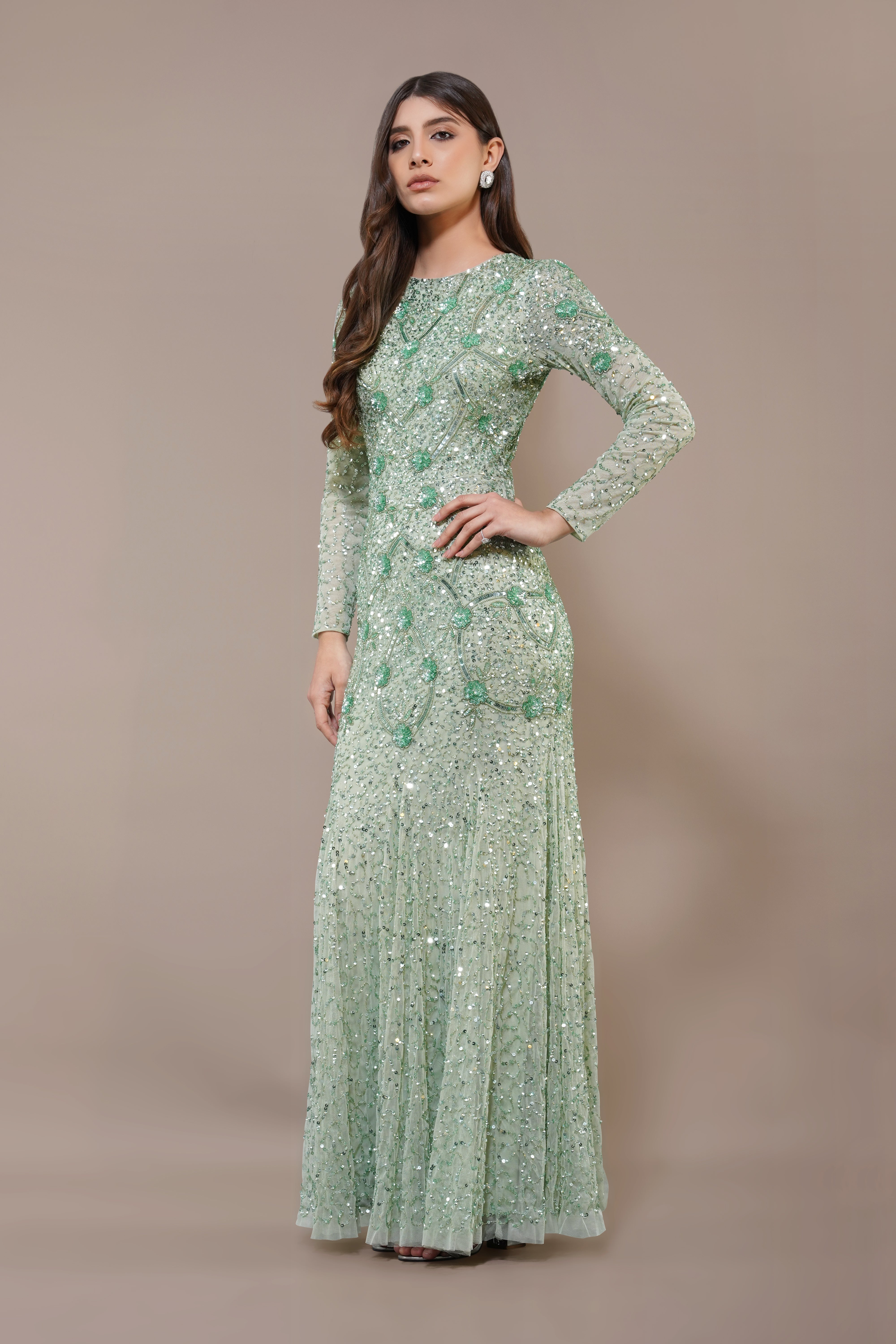 Zinnia Embellished Maxi Dress in Sage Green - Floral Bohemian Summer Dress for Women, Perfect for Beach Vacations, Weddings & Outdoor Parties