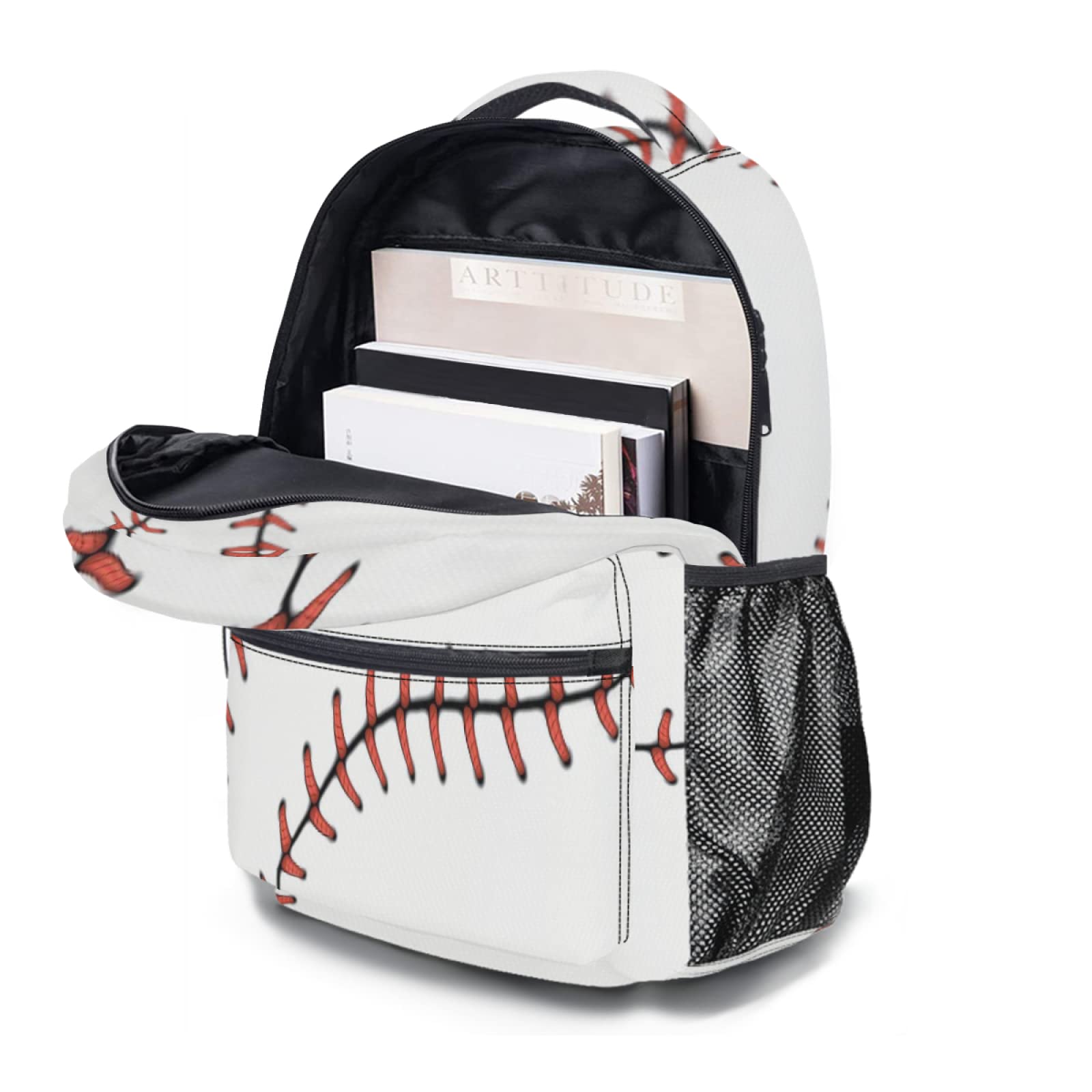 Giwawa Kids Baseball Backpack - Softball Red Stitching Print School Bag for Boys & Girls, Adjustable Shoulder Straps with Multiple Pockets - Perfect for School, Sports, Travel & Laptop Carrying