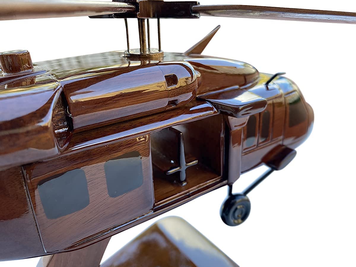 UH60 Blackhawk Helicopter Model - Mahogany Wood Desktop Display - Perfect for Military Enthusiasts, Office Decor & Gift Ideas