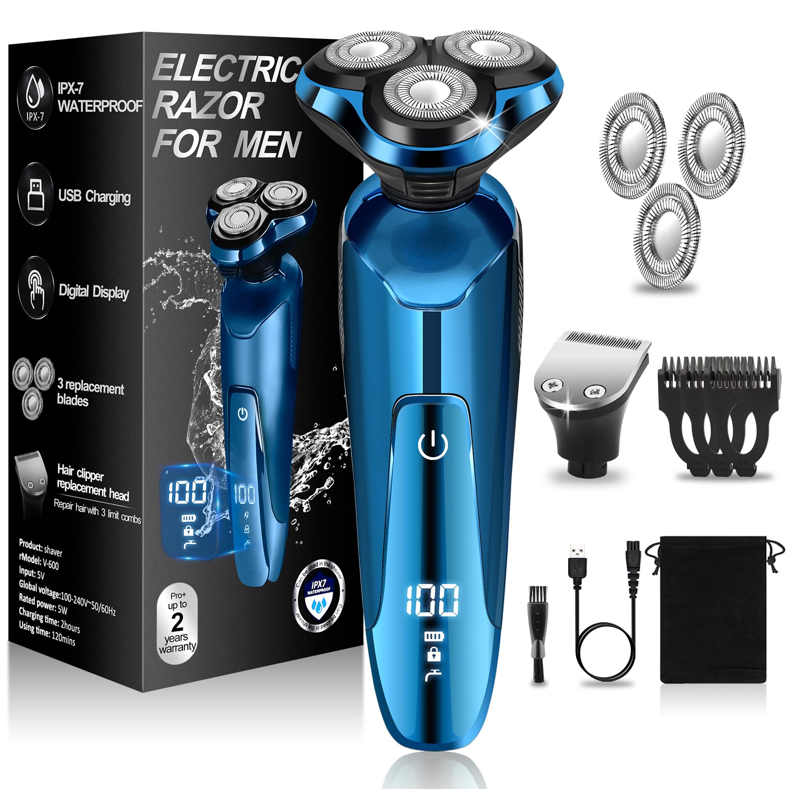Best Electric Razor for Men - Rotary Shaver with LED Display, 100% Waterproof & Cordless for Wet/Dry Shaving | Replaceable Blades | Portable Travel Razor | Perfect for Home, Gym & Business Trips