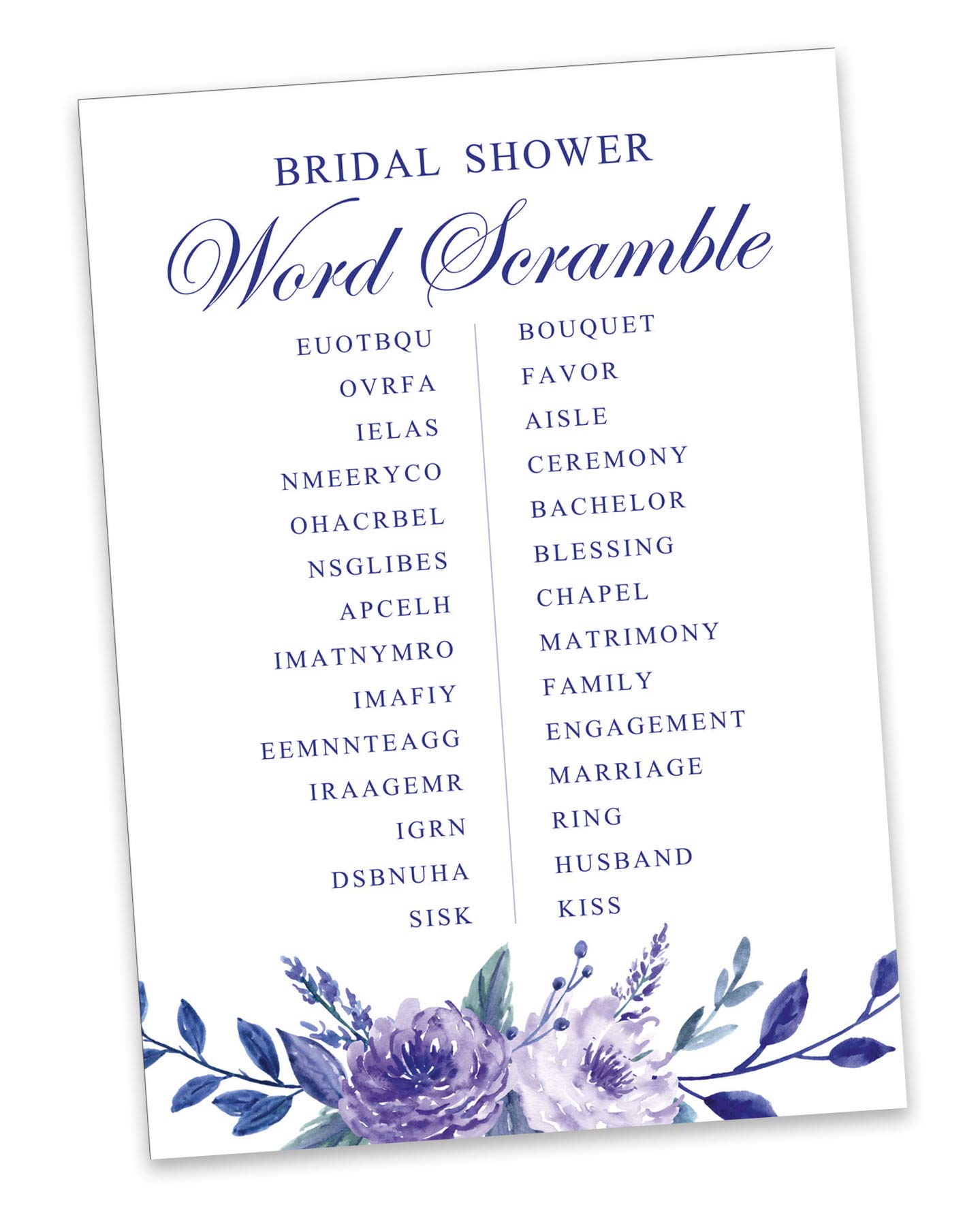 50-Pack Floral Wedding Word Scramble Game Cards - Fun Bridal Shower & Tea Party Activities for Wedding Guests & Bachelorette Parties