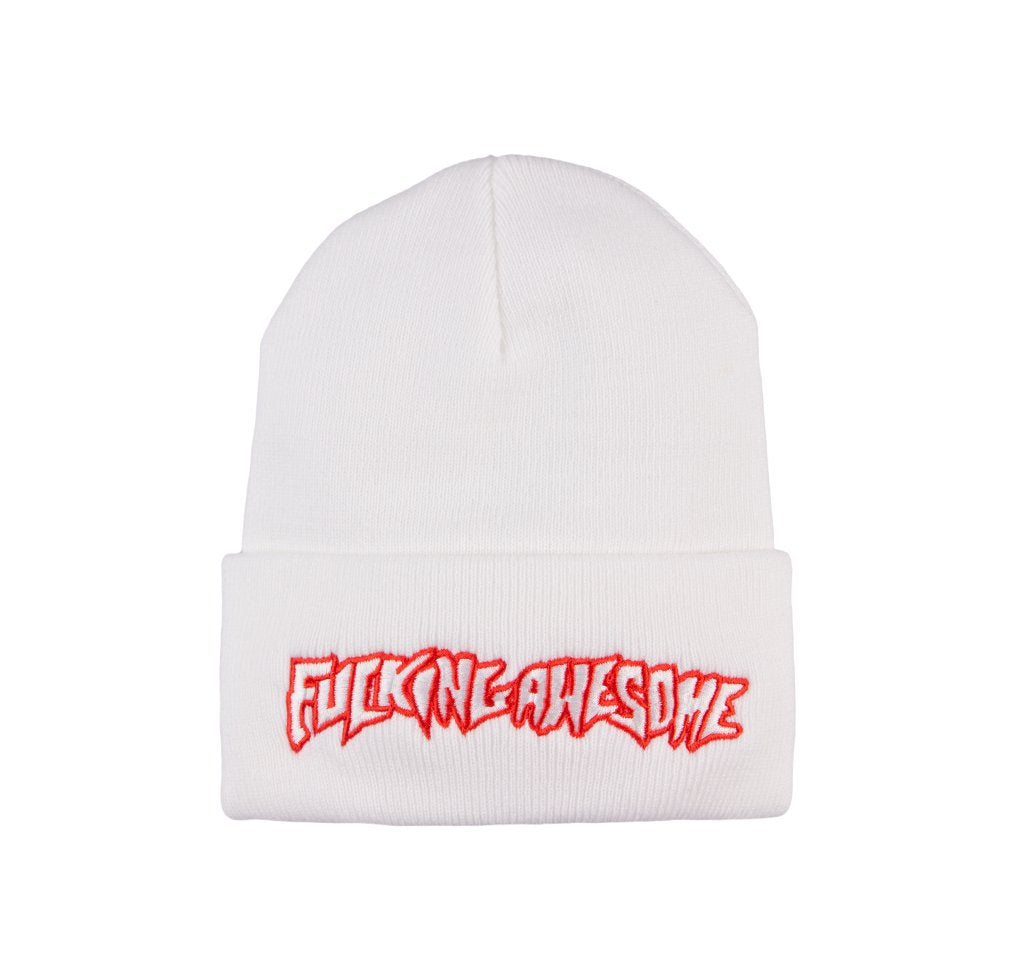 Fucking Awesome Outline Logo Beanie - White | Stylish Winter Hat for Men & Women | Perfect for Outdoor Activities, Sports & Casual Wear