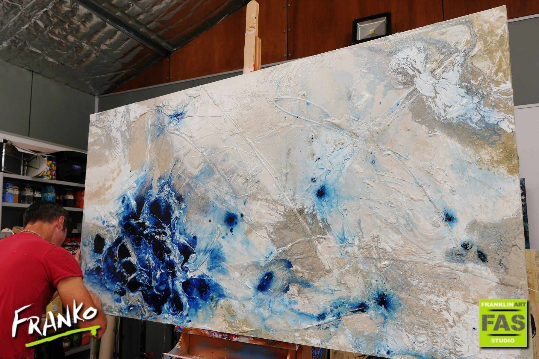 190cm x 100cm Large Blue and White Abstract Canvas Art Painting - Modern Wall Decor for Living Room, Bedroom, Office | Desert Pools Inspired