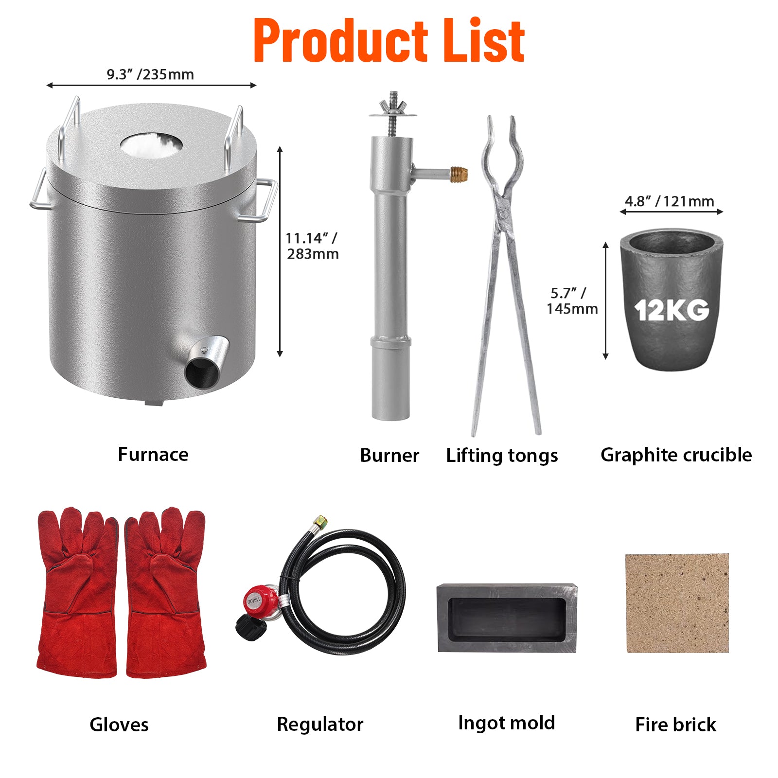 GARVEE 12KG (26Lbs) Propane Melting Furnace Kit - 2370°F High Temperature Metal Foundry with Crucible & Tongs - Perfect for Melting Gold, Silver, Copper & Aluminum - Ideal for Beginners & DIY Jewelry Making, Metal Casting & Small Foundry Projects