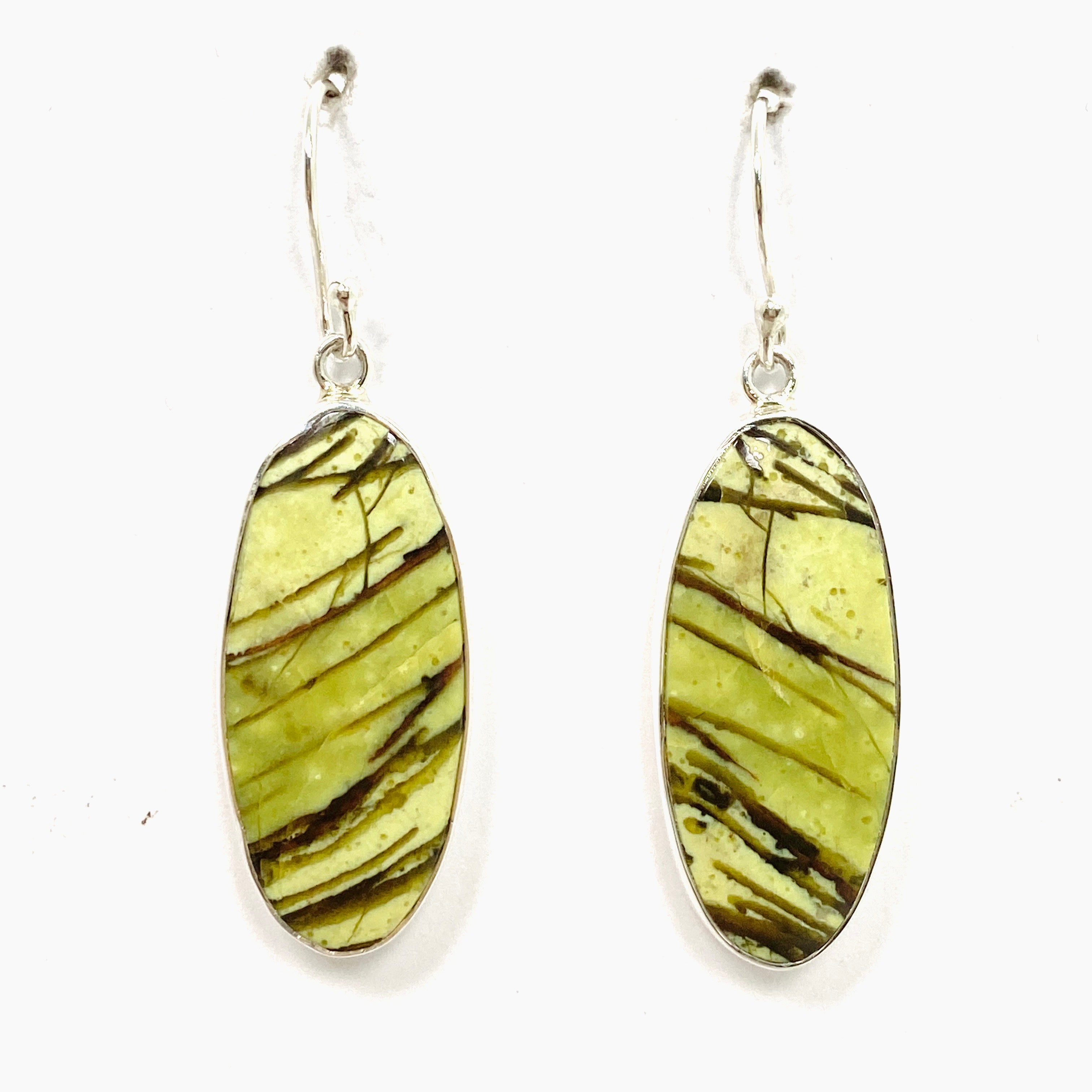 Green Opal Oval Cabochon Earrings KEGJ1537 - Handmade Sterling Silver Dangle Earrings for Women, Perfect for Weddings, Parties & Everyday Wear