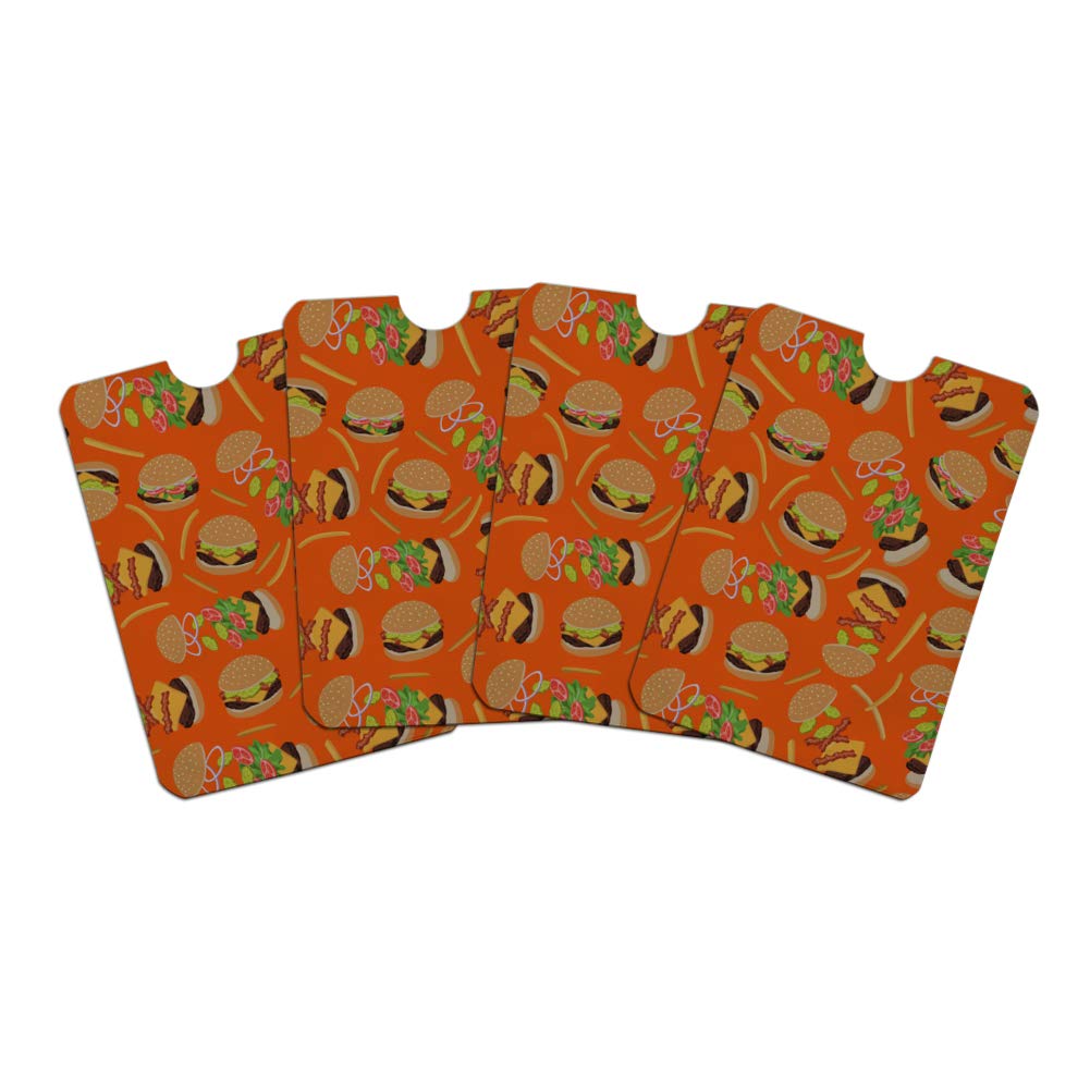 RFID Blocking Credit Card Holder Set of 4 - Cheeseburger & Fries Pattern Wallet Protectors for Men & Women - Perfect for Travel, Shopping & Contactless Payment Security