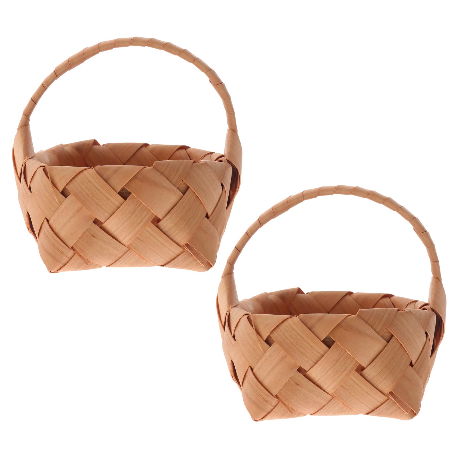 LUOZZY 2-Pack Handwoven Wicker Storage Baskets - Small Wooden Easter Egg & Flower Basket Set for Home Decor, Organizing, and Holiday Display