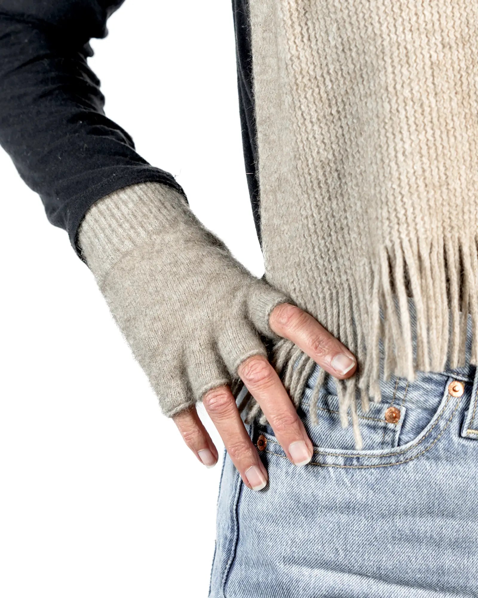 Natural Unisex Fingerless Gloves - Possum Merino Wool Blend - NX103 - Warm & Breathable for Outdoor Activities, Hiking, and Cold Weather Fashion
