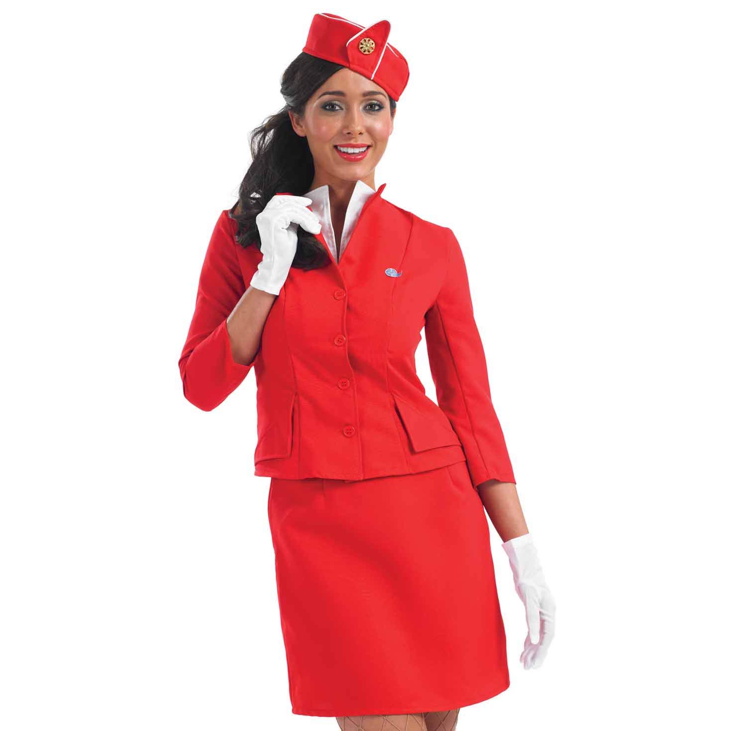 Fun Shack Flight Attendant Costume for Women - Red Airline Stewardess Outfit with Retro Style | Perfect for Halloween, Cosplay, Themed Parties & Role Play
