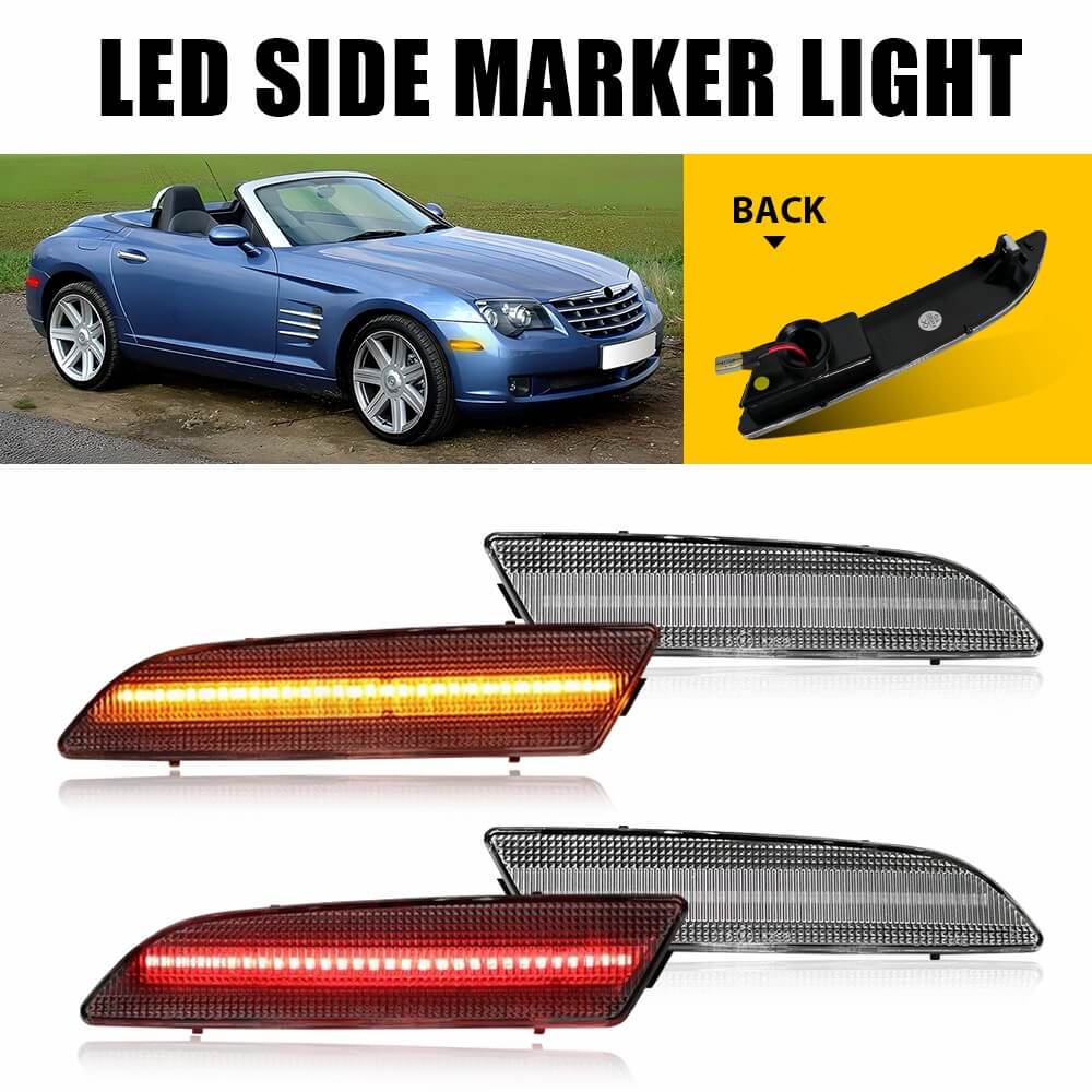 LED Side Marker Lights for 2004-2008 Chrysler Crossfire - Amber Front & Rear Turn Signal Lights - Perfect for Night Driving & Enhanced Vehicle Safety