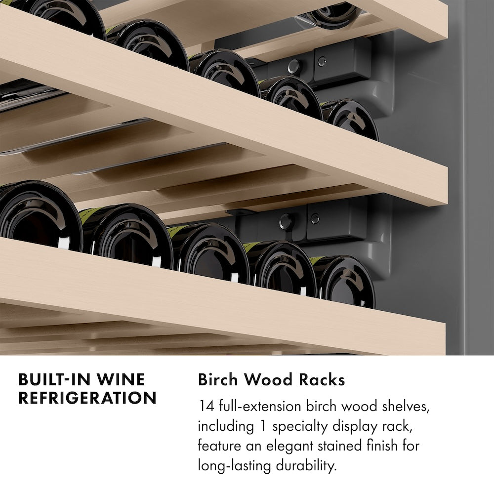 ZLINE Autograph Edition 18 Inch 9.0 cu ft Triple Zone 68 Bottle Right Hinge Stainless Steel Column Wine Cooler with Champagne Bronze Accents - Perfect for Home Bars, Wine Cellars, and Entertaining (RCWVRZ 30418 CB)