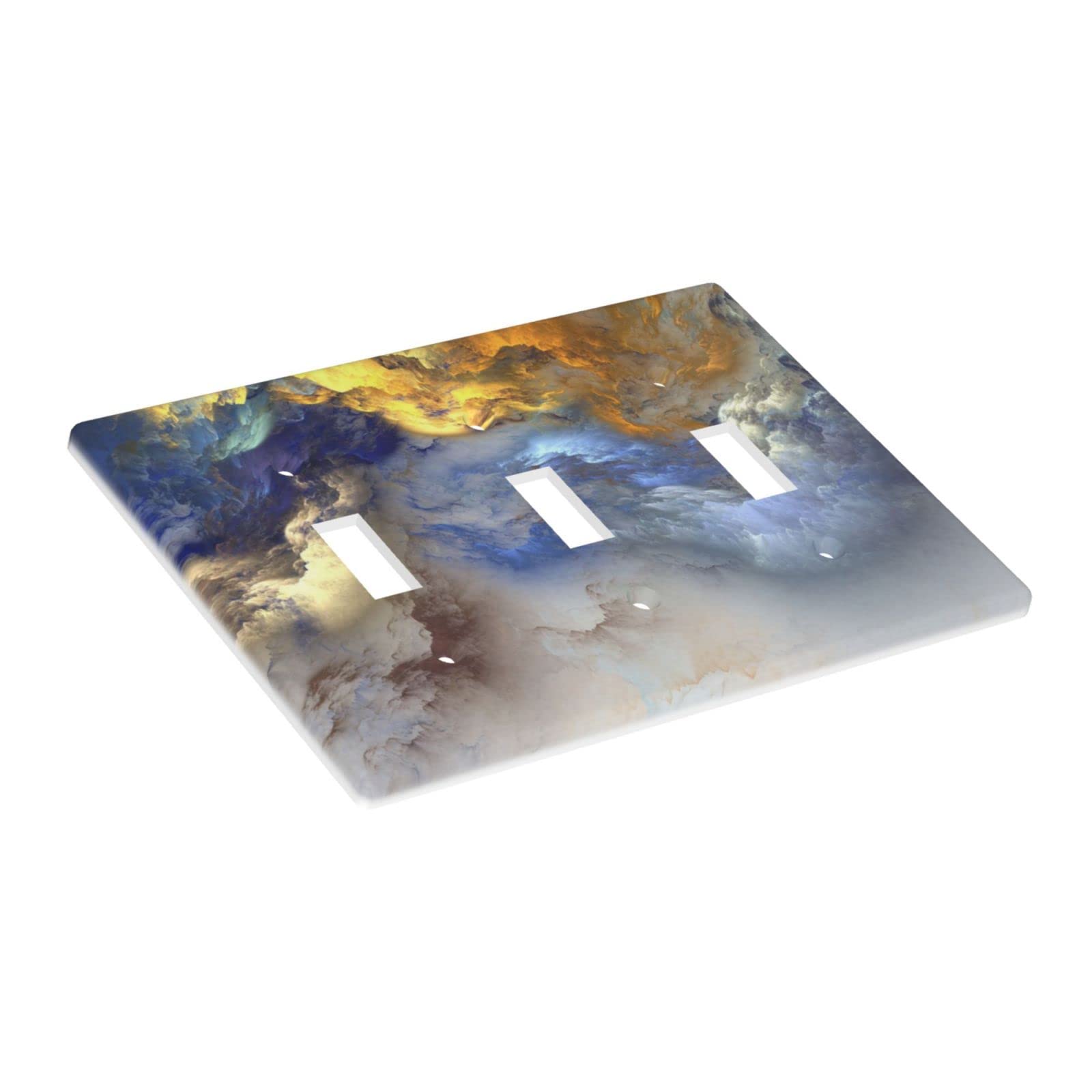 Abstract Blue Triple Light Switch Cover - Decorative 3 Gang Wall Plate for Toggle Switches - Bathroom & Home Faceplate (4.5