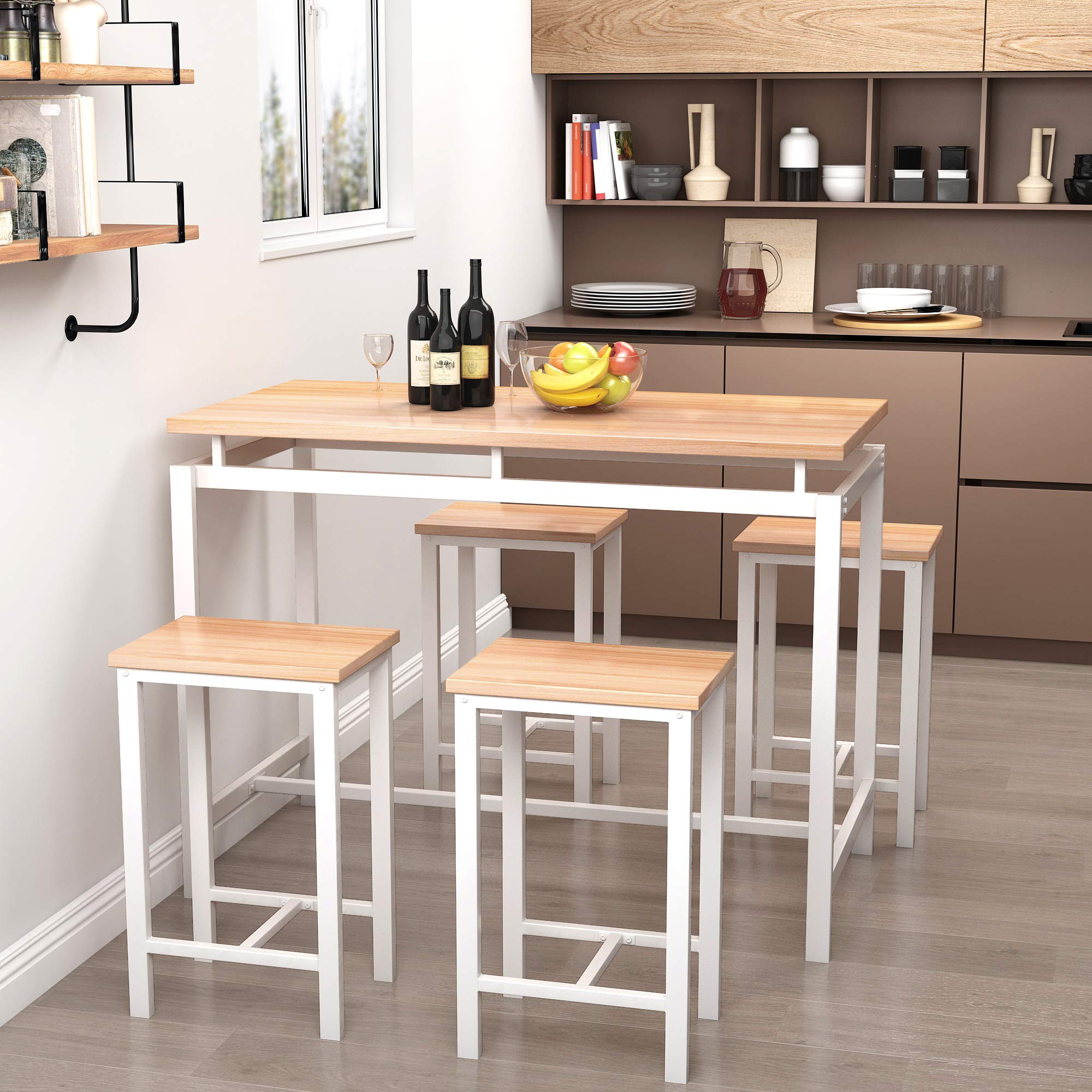 Recaceik 5-Piece Modern Wooden Dining Table Set with 4 Chairs - Compact Kitchen & Pub Height Table for Breakfast Nook, Small Space Living Room - Perfect for Apartments, Condos & Cozy Home Dining