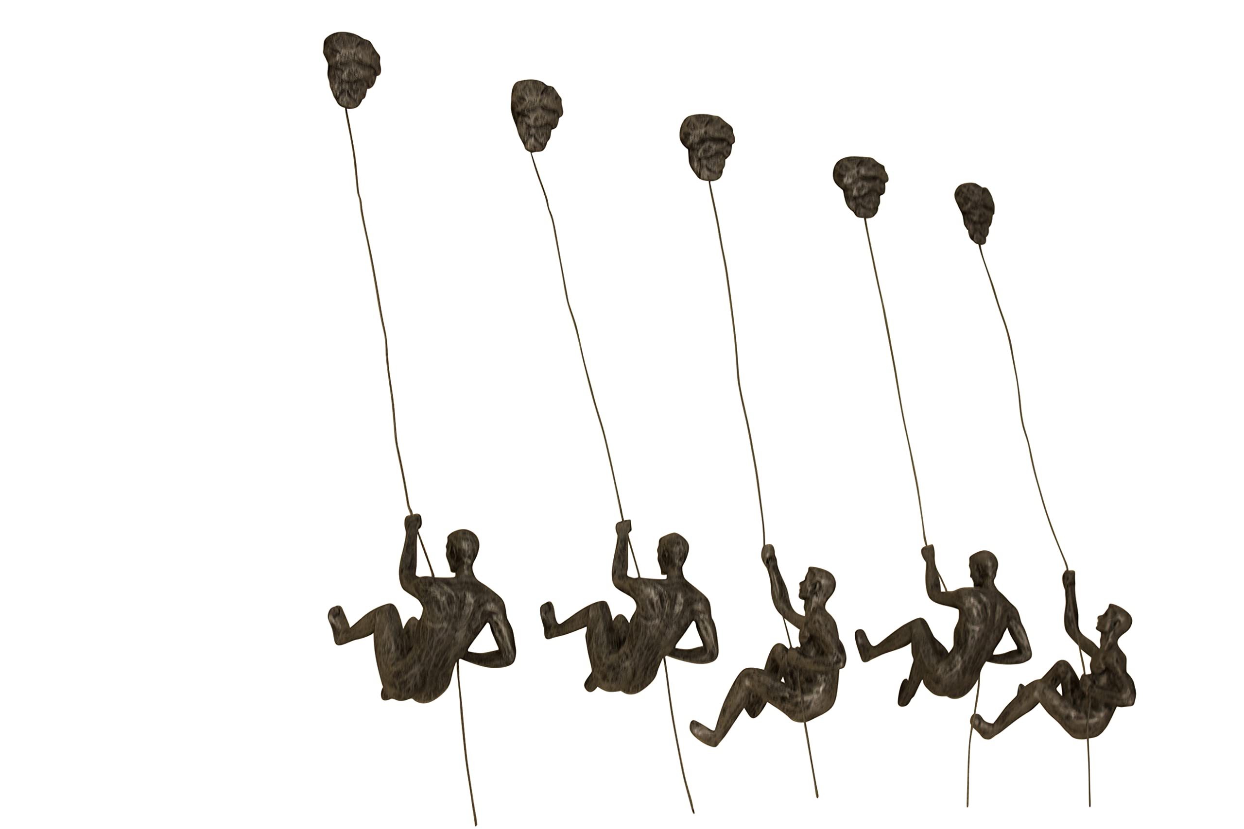 5X Large Bronze Climbing & Abseiling Wall Art Decor - Set of 5 Resin & Metal Bungee Jumping Men Figurines - Perfect for Adventure-Themed Home Decor, Office Display, and Gift for Outdoor Enthusiasts