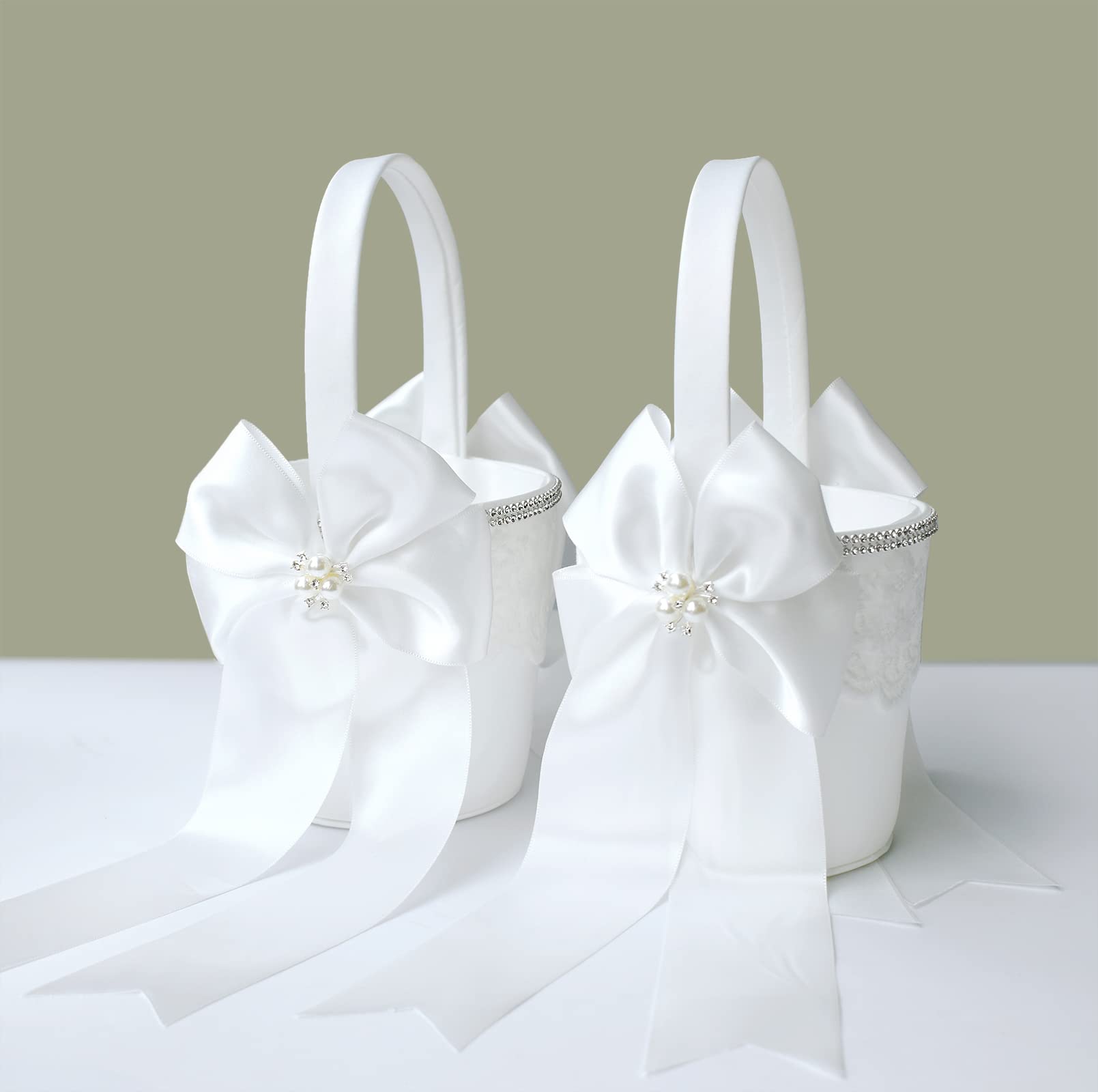 ATAILOVE Premium Ivory Flower Girl Baskets for Wedding - Royal Series for Bridal Party
