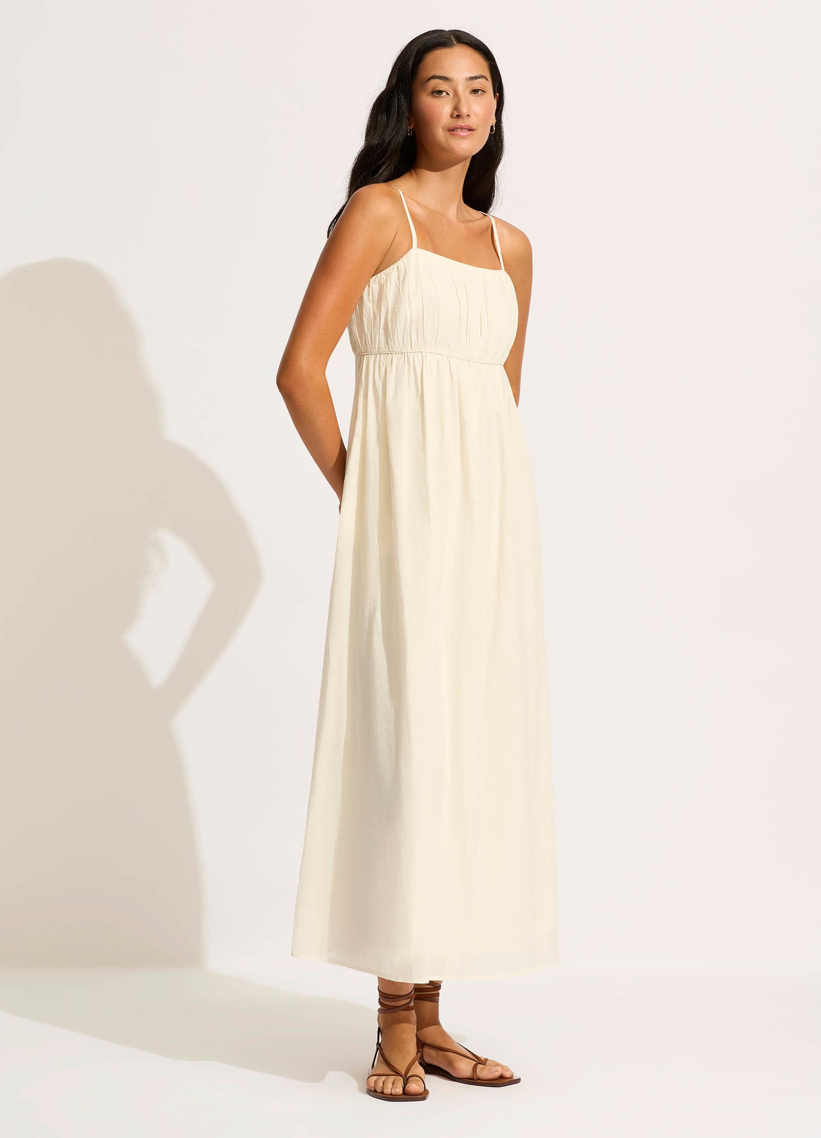 Elegant Piped Maxi Dress in Ecru - Perfect for Summer Beach Vacations, Casual Outings & Boho Chic Style