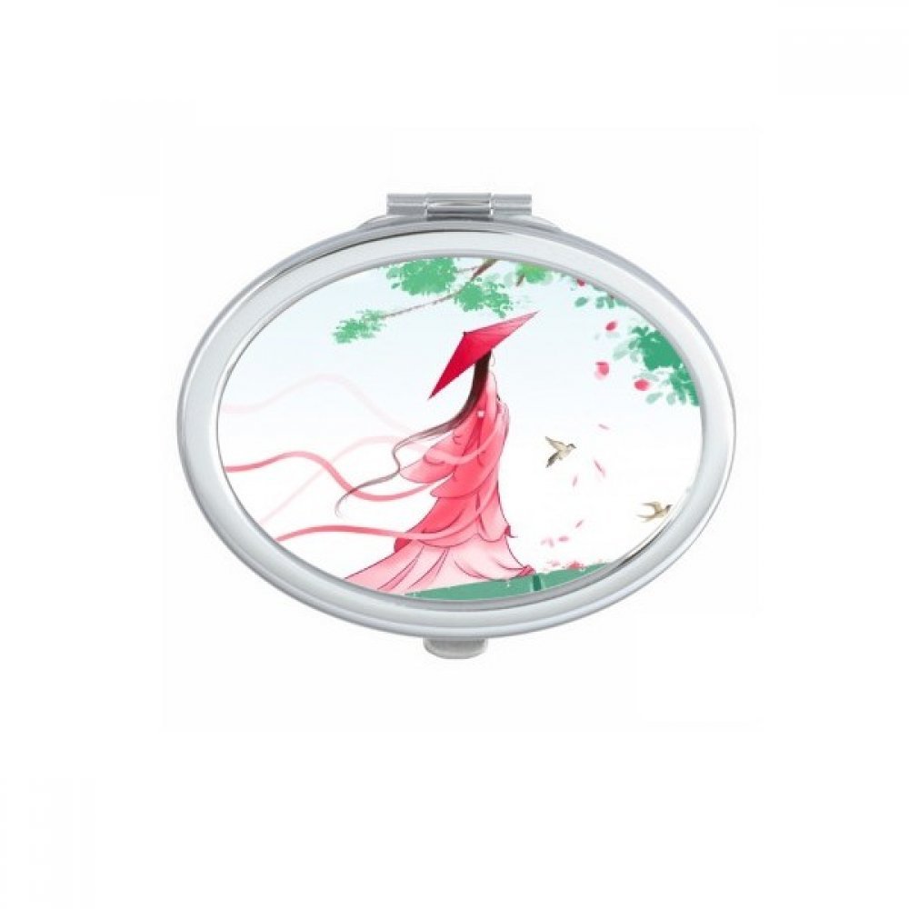 Verlion Aquamarine Oval Mirror - Chinese Style Watercolor Design, Portable Folding Double-Sided Makeup Mirror with Glasses Holder | Perfect for Travel, Home Vanity & Professional Makeup Artists