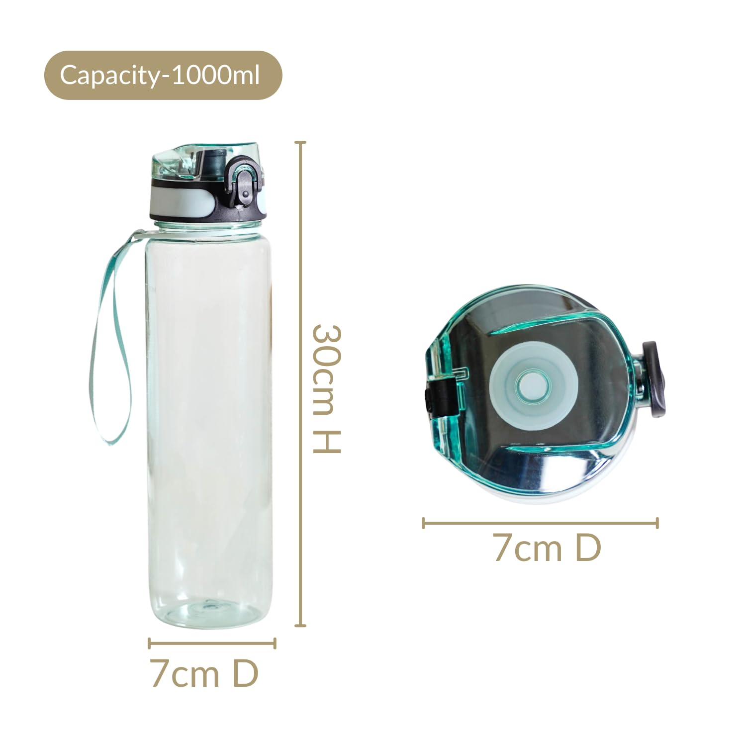 Nestasia 2-Pack 1000ml BPA-Free Water Bottles with Spill-Proof Spring-Loaded Cap & Capacity Markers - Transparent Travel & Gym Bottles for Fitness, Office, Hiking & Outdoor Activities (Mint Green)