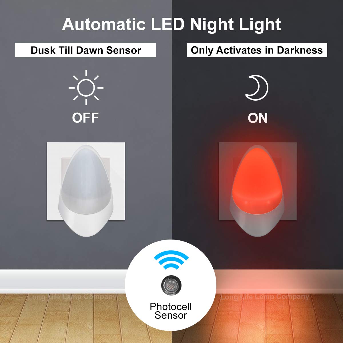 Automatic LED Night Light Plug in - Red Dusk to Dawn Sensor, Energy Saving Night Light for Hallway, Bathroom, Bedroom, Stairs & Nursery