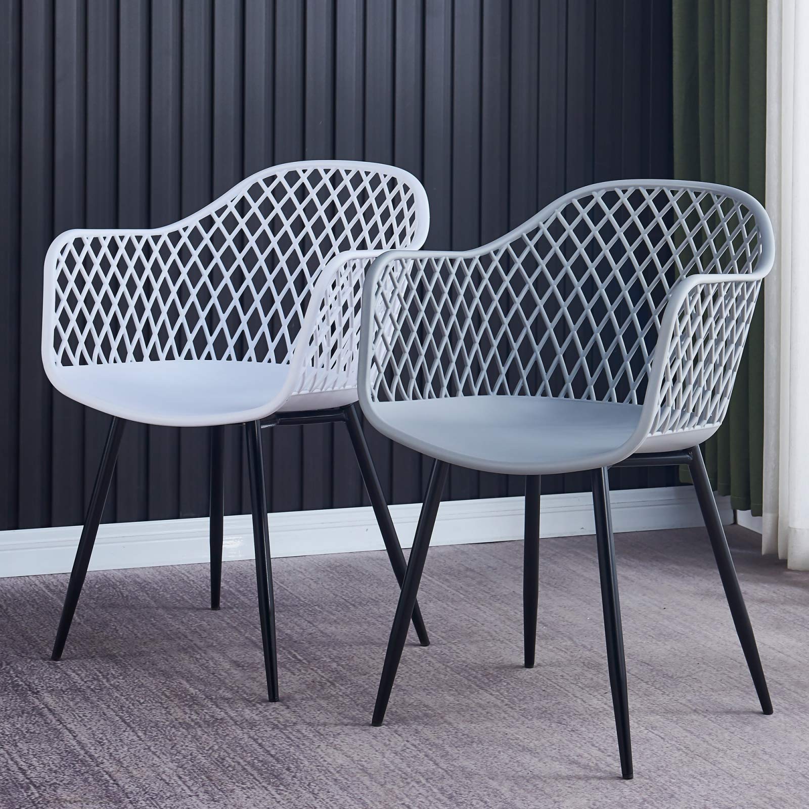 Modern White Plastic Chairs Set of 2 - Durable Home Office & Dining Chairs, Lightweight Outdoor Accent Chairs for Patio, Living Room, Kitchen - Perfect for Small Spaces & Indoor/Outdoor Use