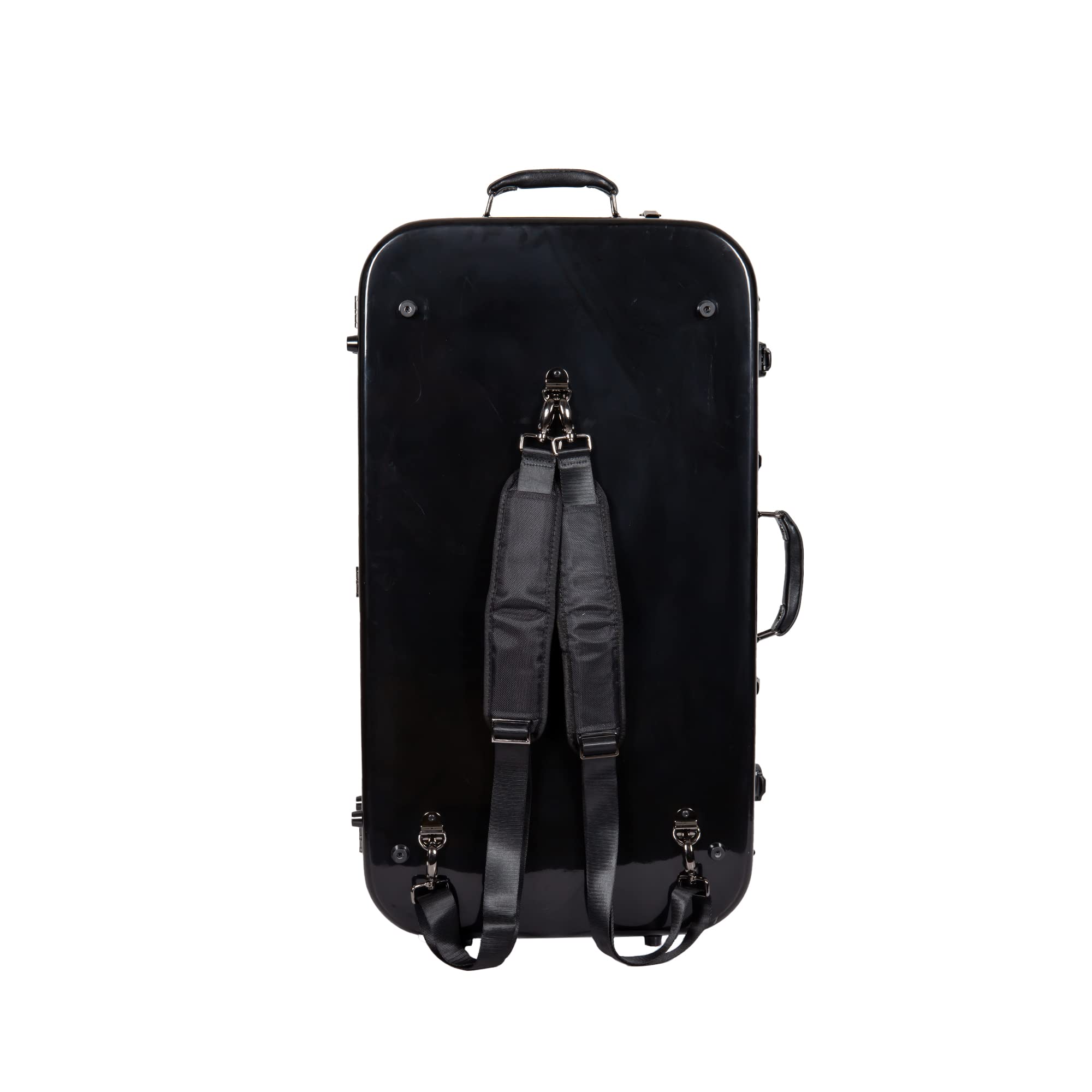 Crossrock Fiberglass Double Mandolin Case for A & F-Style Mandolins – Holds 2 Instruments | Black Gloss Finish, TSA Lock, Backpack Straps – Professional Travel Series | Perfect for Musicians, Bands & Airline Travel