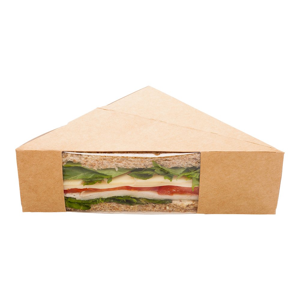 Restaurantware 4.8 Inch Small Sandwich Wedge Box with Window - 25 Pack Brown Triangle Takeout Containers for Deli, Bakery, Picnics & Catering Events