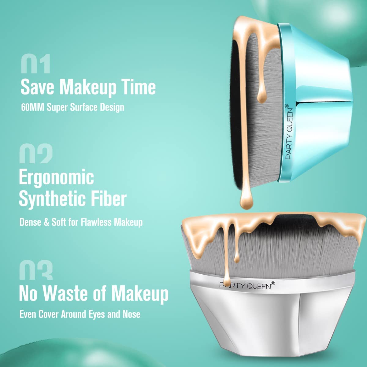 Professional Party Queen Foundation Makeup Brush Set - Flawless Kabuki Face Brush for Powder, Liquid & Cream Cosmetics | Portable Travel Case | Perfect for Bridal, Photo Shoots & Daily Makeup (Green)