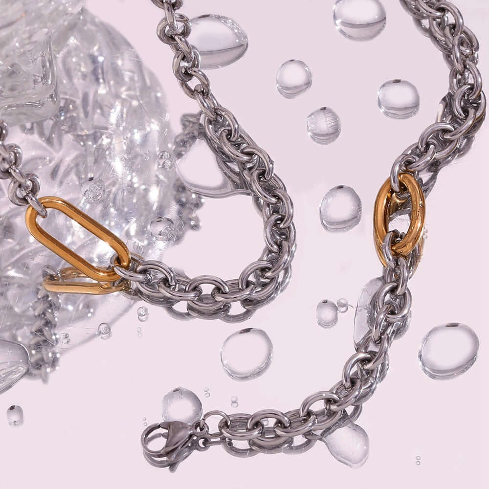 Edgy Chunky Two Tone Paperclip Chain Bracelet for Women - Gold & Silver Fashion Jewelry B0384 | Trendy Layering Bracelet for Casual & Party Outfits