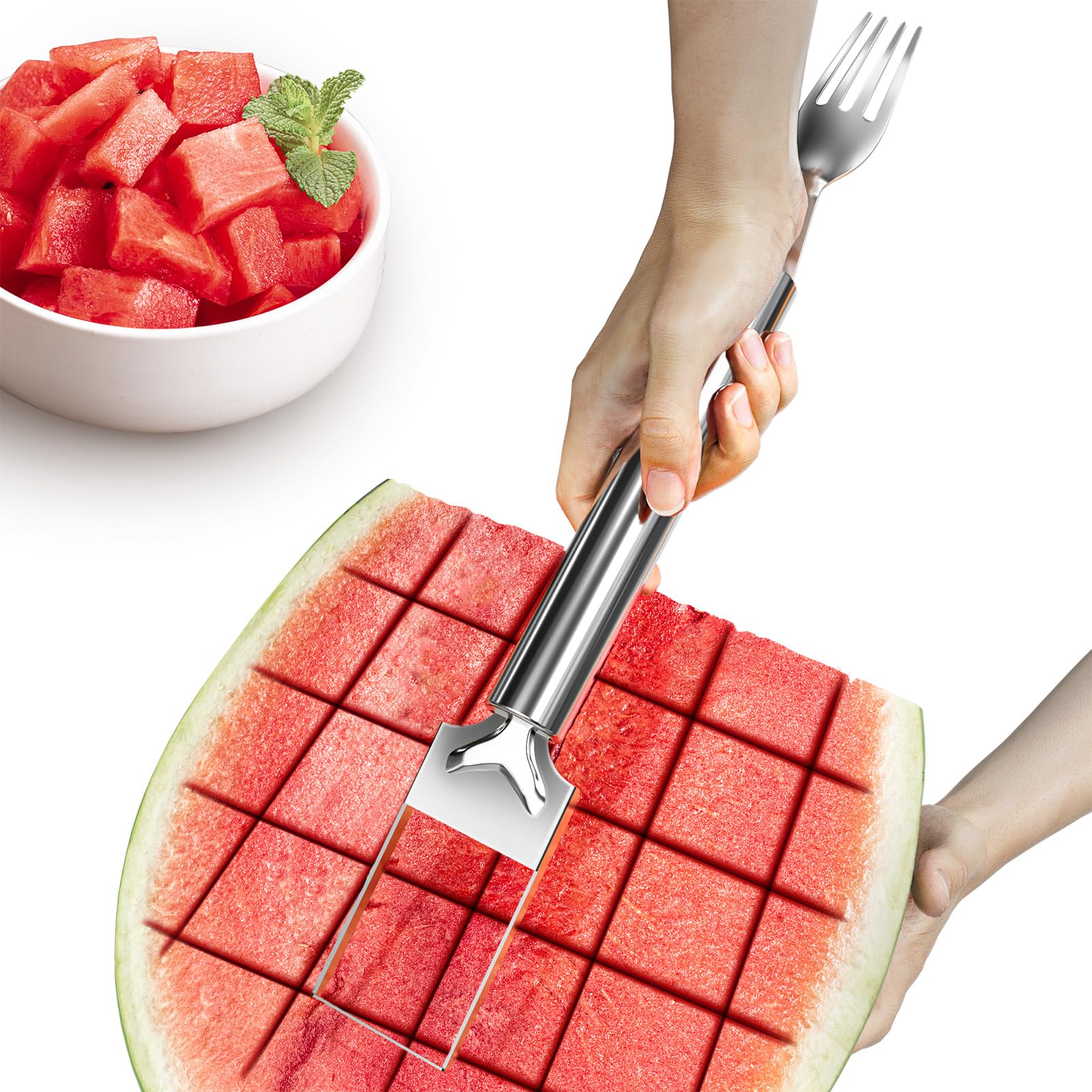 CripsTaste 2-in-1 Stainless Steel Watermelon Slicer & Fork - Durable Fruit Cutting Tool for Watermelons, Melons & Large Fruits - Perfect for Home Kitchen, Parties, Camping & Outdoor Picnics