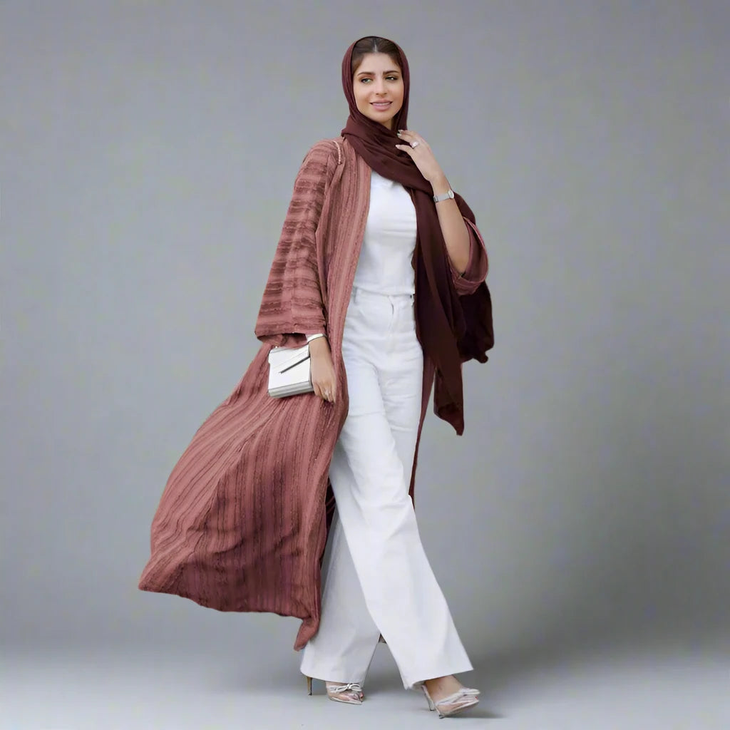 Vintage Knitted Open Cardigan Abaya Dress for Muslim Women - Modest Islamic Fashion for Prayer, Home & Casual Wear