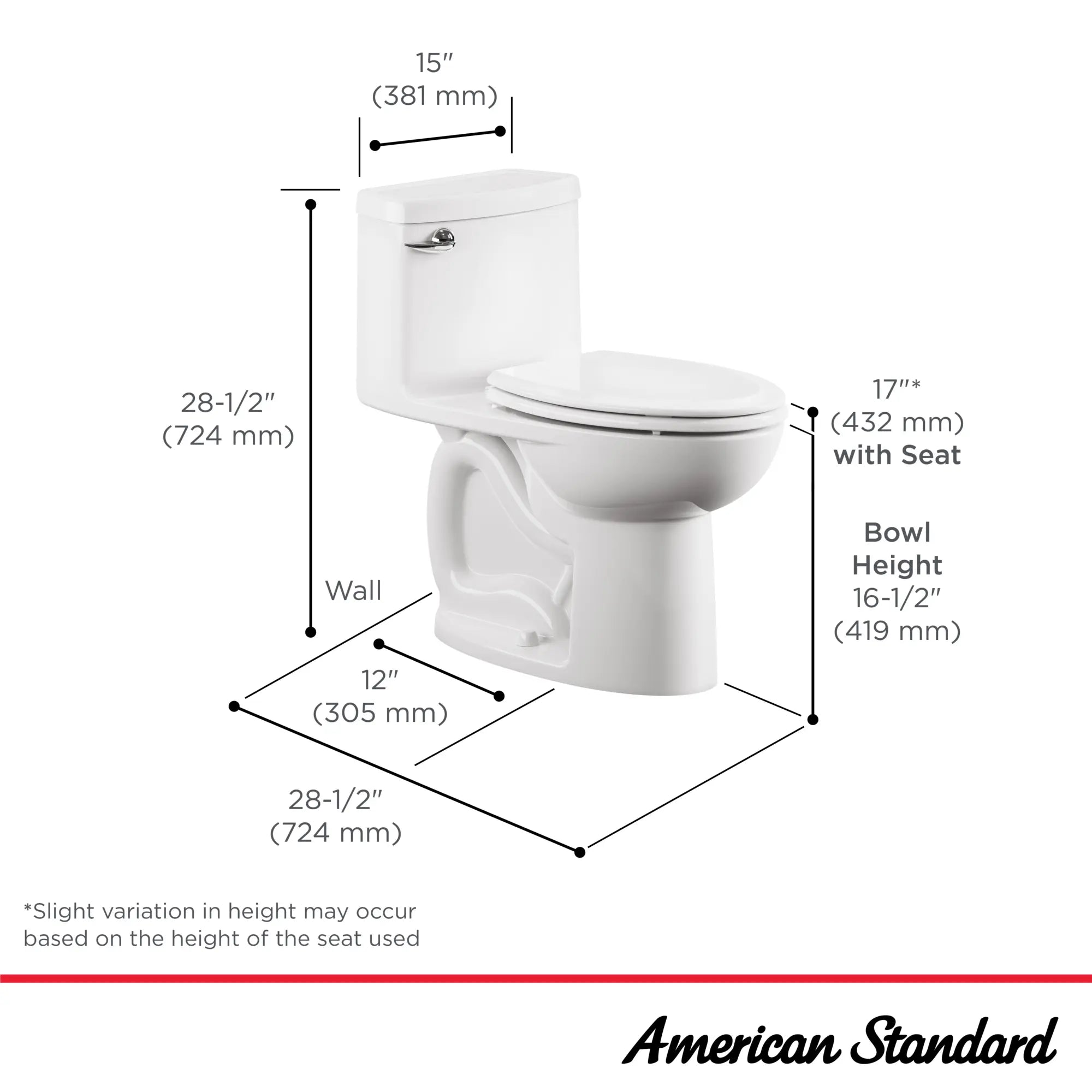 Compact Cadet® 3 One-Piece 1.28 GPF/4.8 LPF Elongated Toilet with Seat & Wax Ring - Water-Saving Chair Height Toilet for Small Bathrooms & Powder Rooms