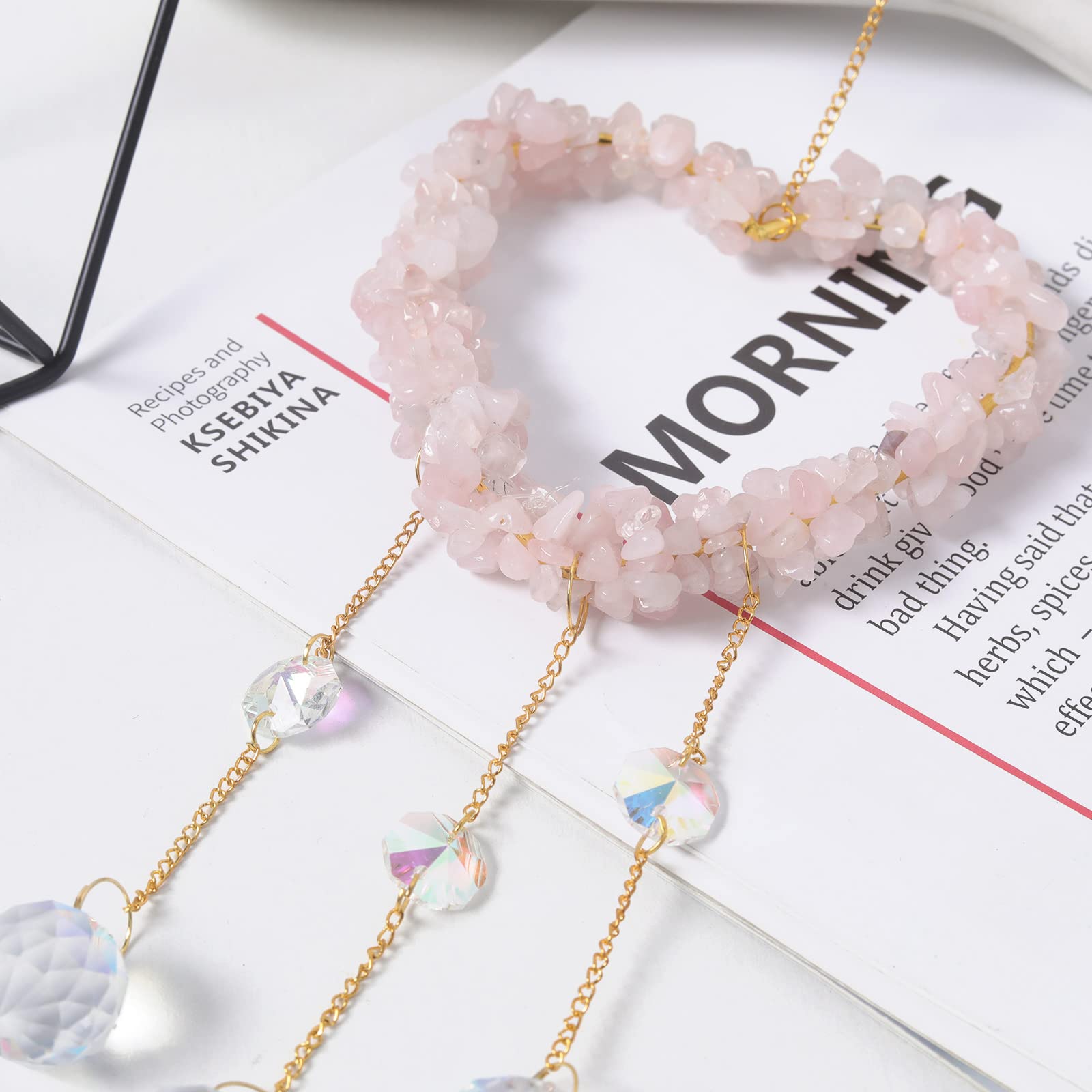 Natural Pink Stone Hanging Crystal Suncatcher - Energy Crystal Ball Prism Pendant for Home Decor & Protection | Creates Rainbows for Windows, Meditation Rooms & Outdoor Spaces