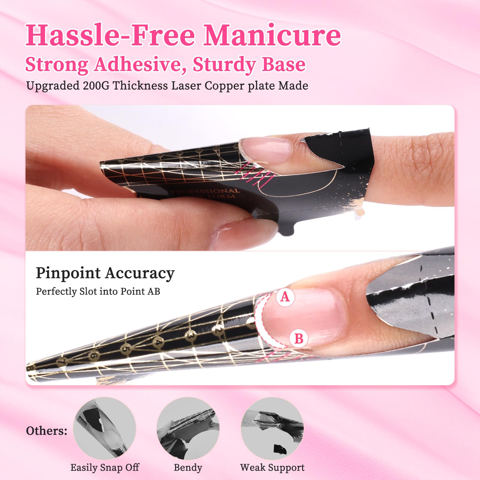 Reusable Self-Adhesive Nail Forms 100pcs - Sticky Nail Extension Templates for Poly Gel, Builder Gel & Acrylic Nails - Black Nail Art Stencils for Professional Salon & DIY Manicures at Home